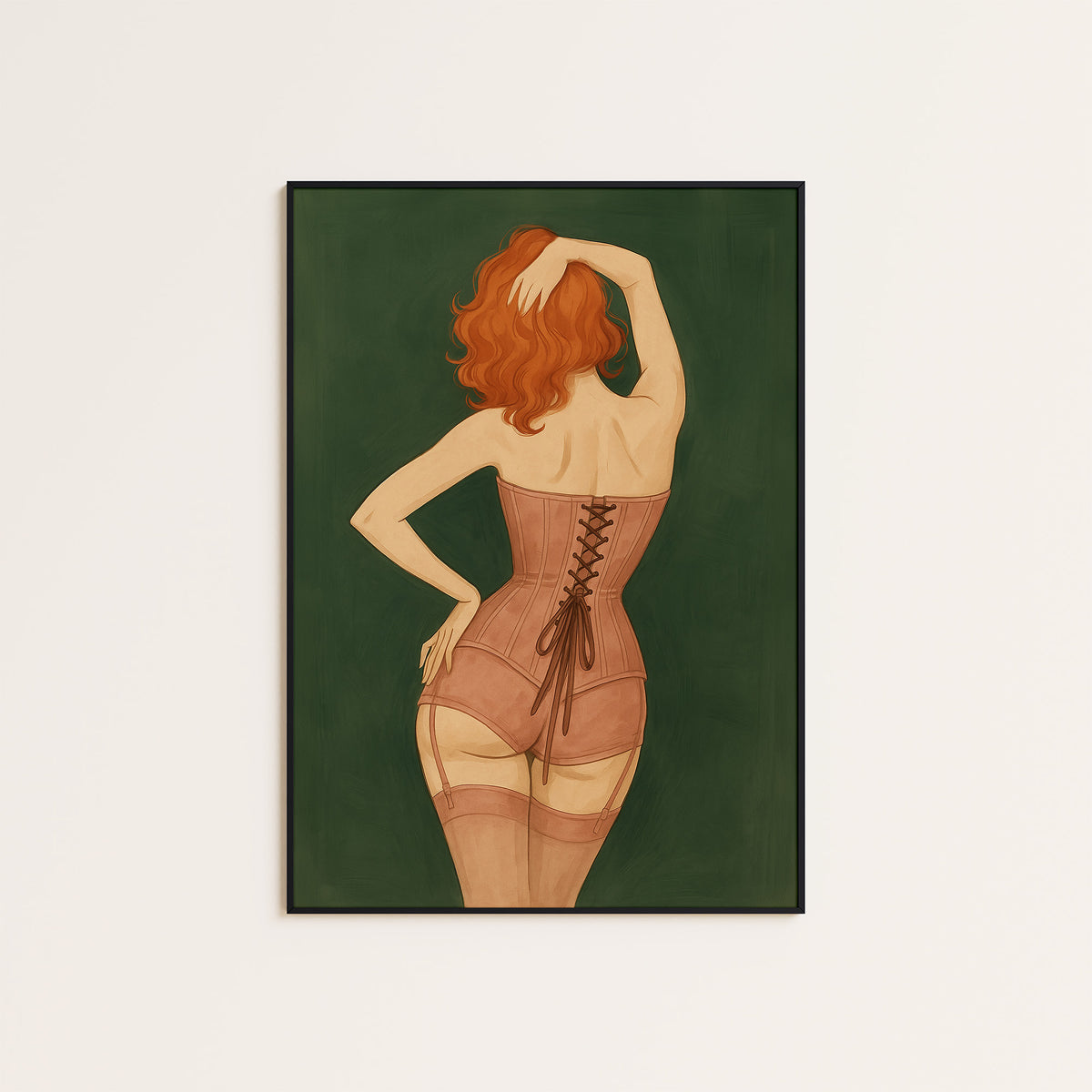Laced Up - Redhead Corset Print - framed artwork overview
