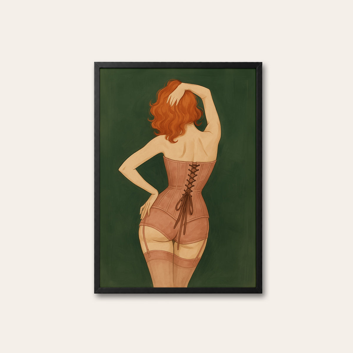 Laced Up - Redhead Corset Print - black frame