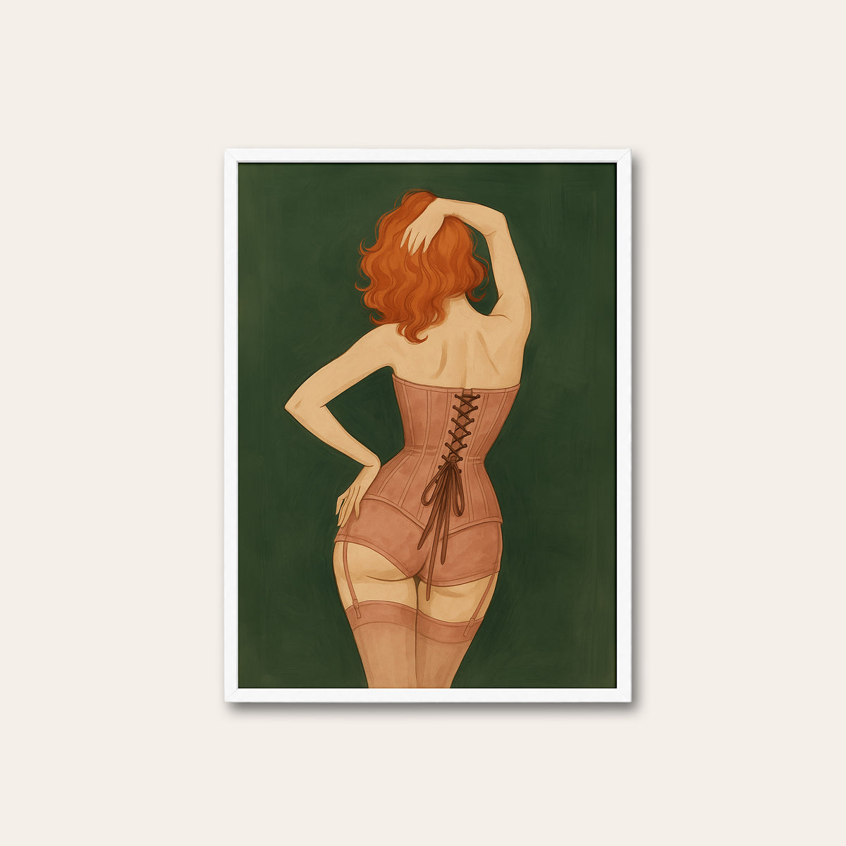 Laced Up - Redhead Corset Print - white frame