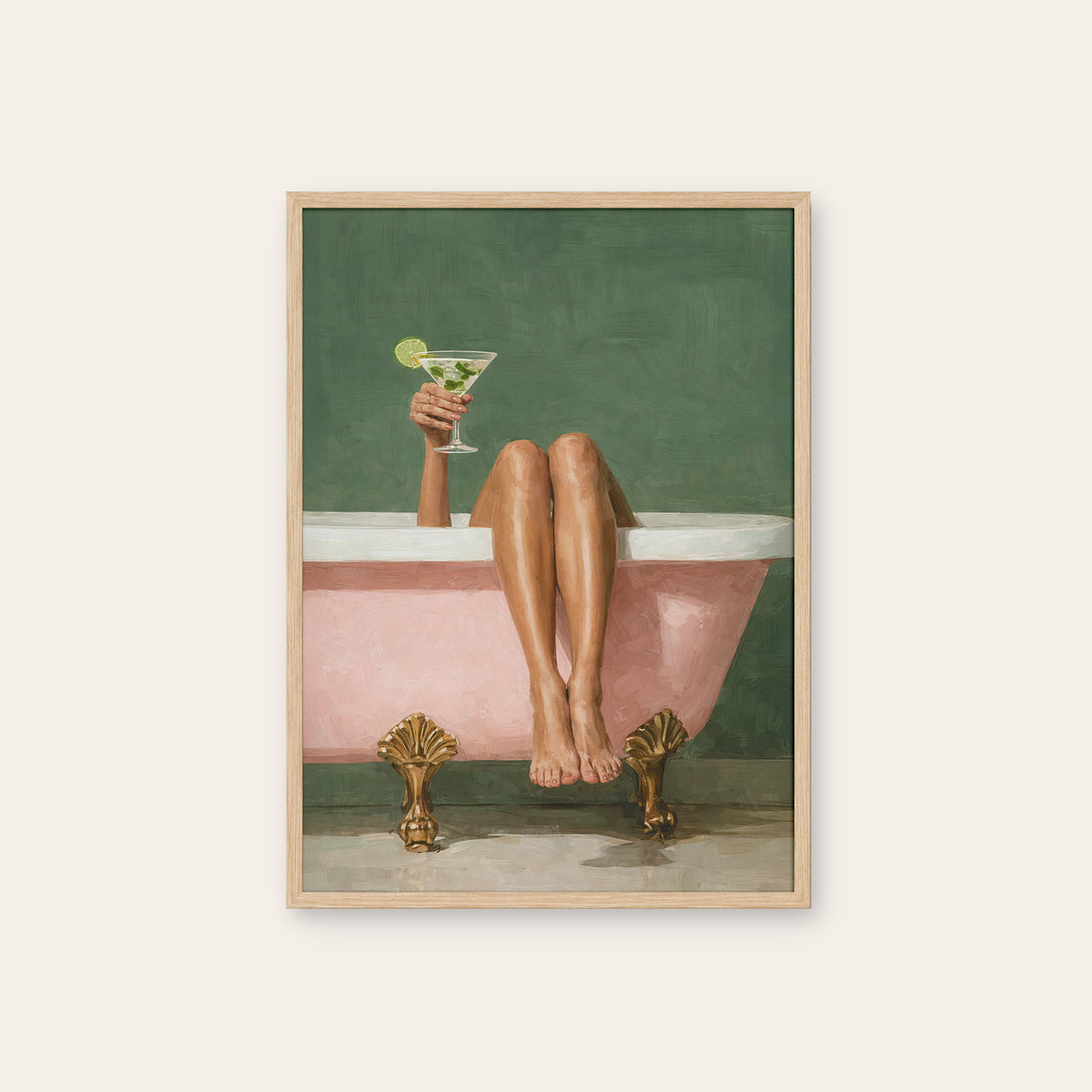 Bath Time, Bar Time - Martini Print - natural wood frame