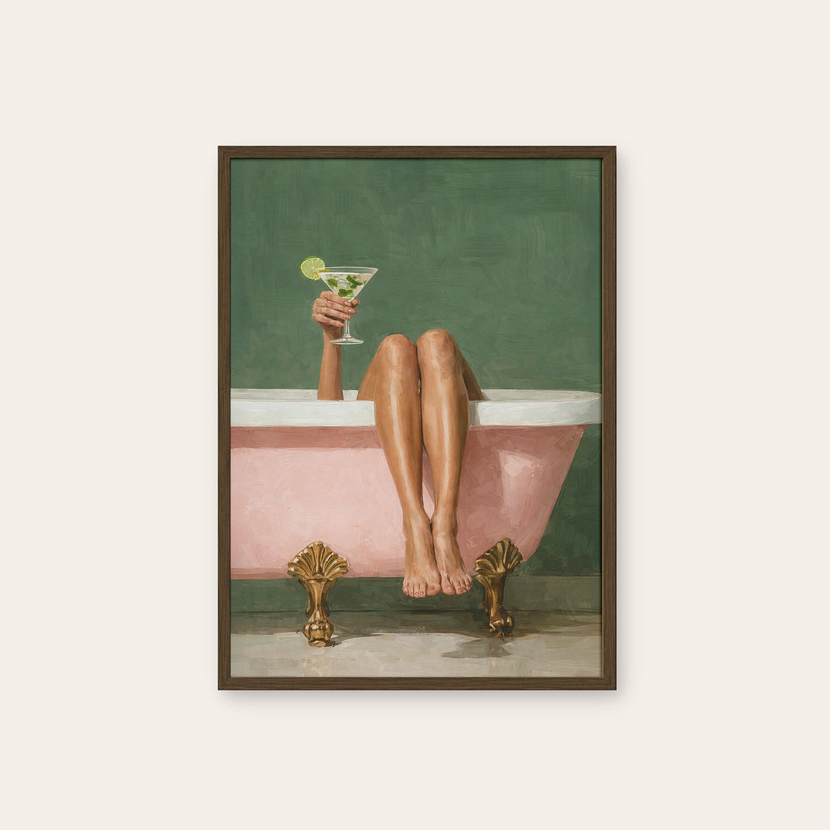Bath Time, Bar Time - Martini Print - dark wood frame