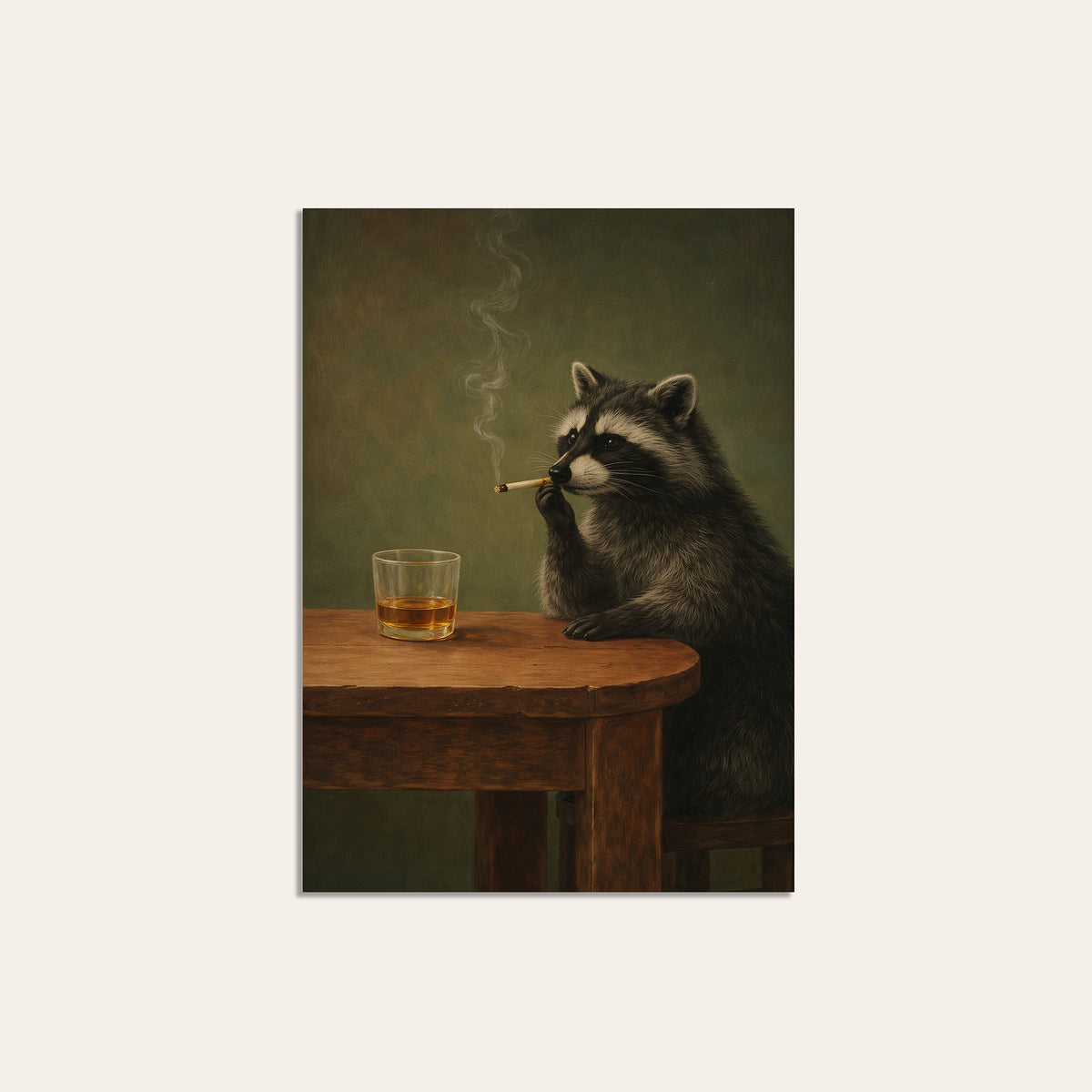 Raccoon After Hours - Whiskey Print - unframed print