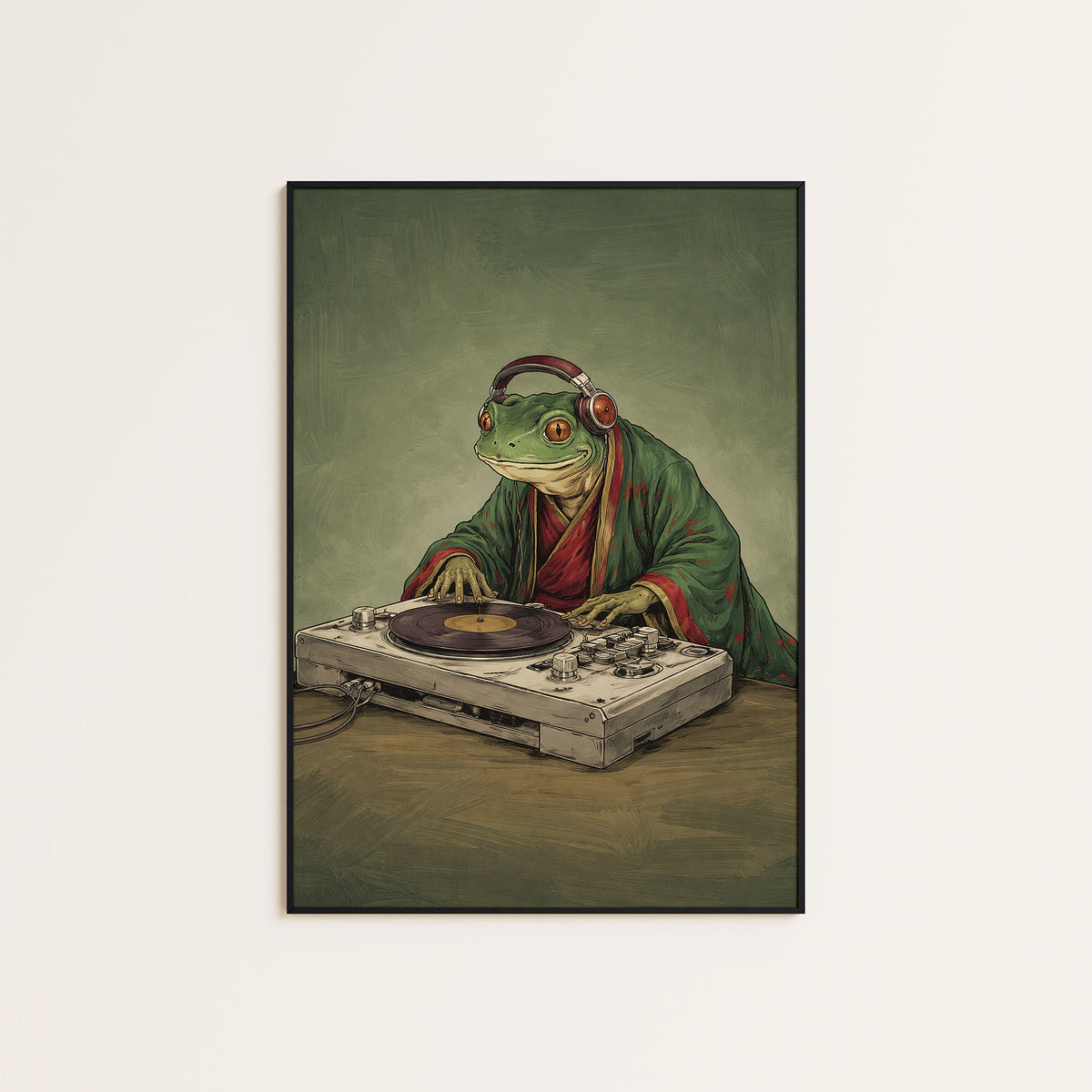 Pond Sessions - Frog DJ Print - framed artwork overview