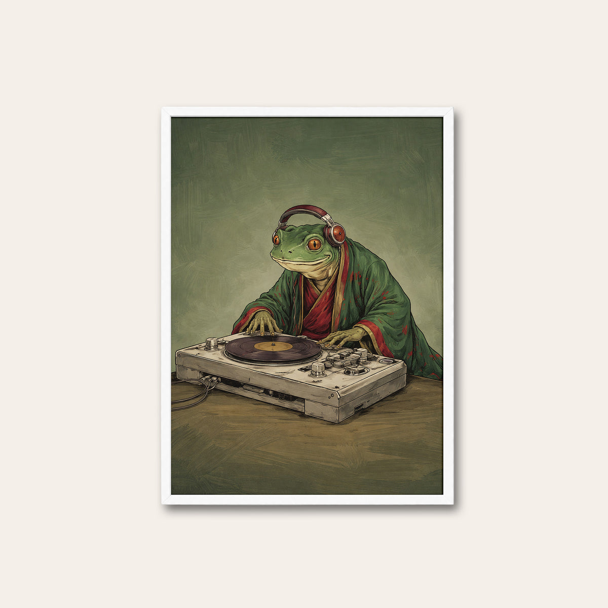 Pond Sessions - Frog DJ Print - white frame