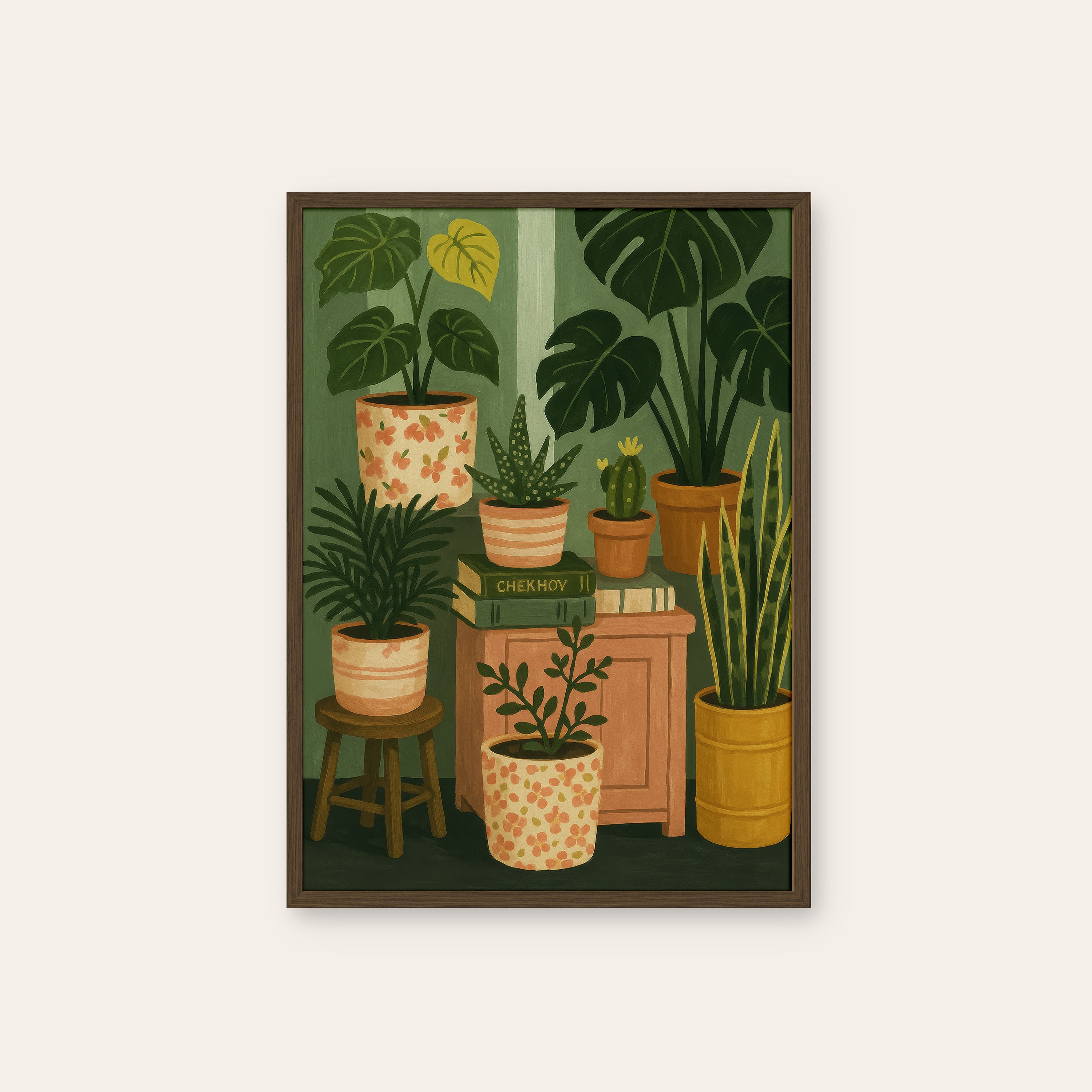 Plant Corner — Potted Jungle Print – dark wood frame