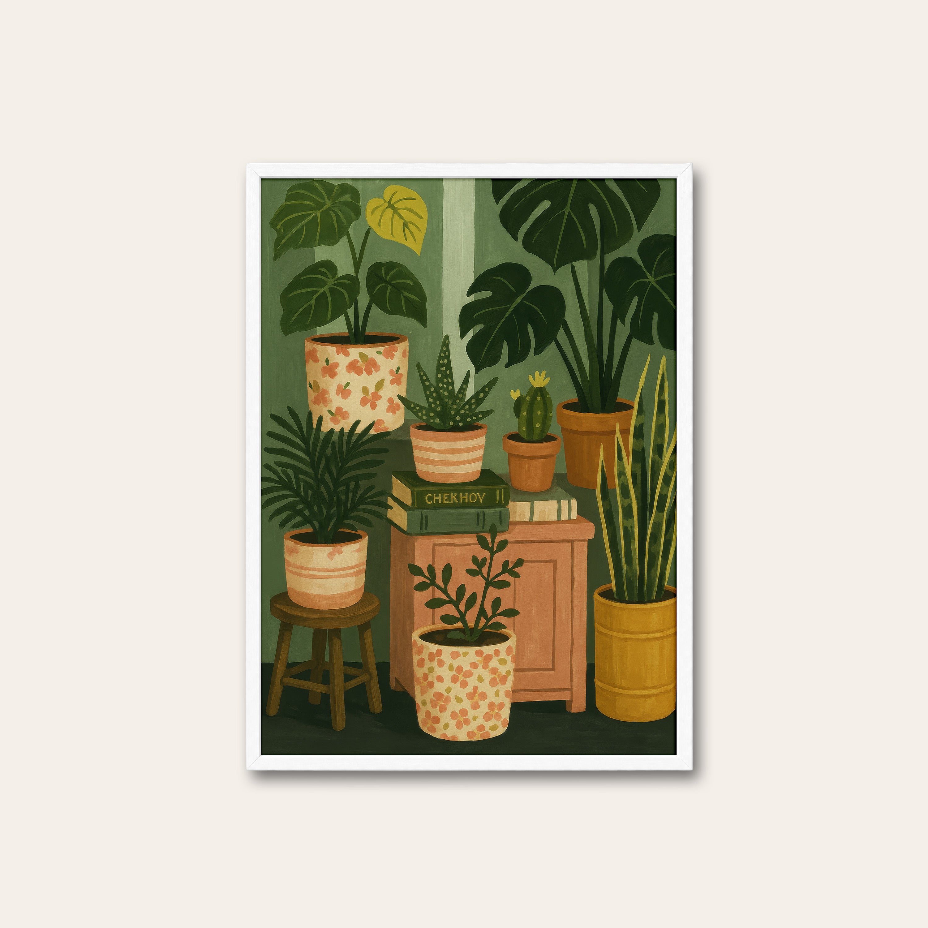 Plant Corner — Potted Jungle Print – white frame