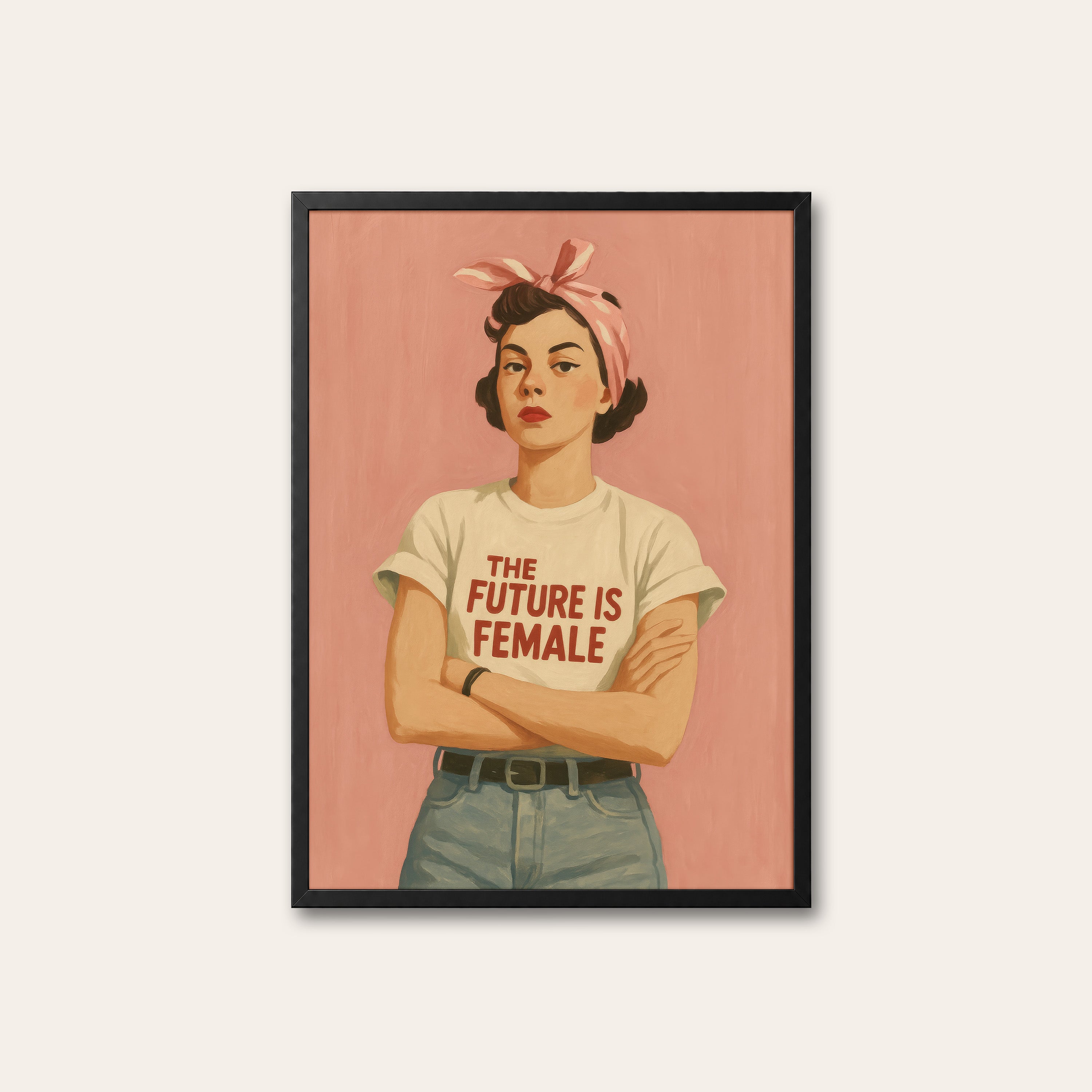 The Future Is Female — Retro Portrait Print – black frame