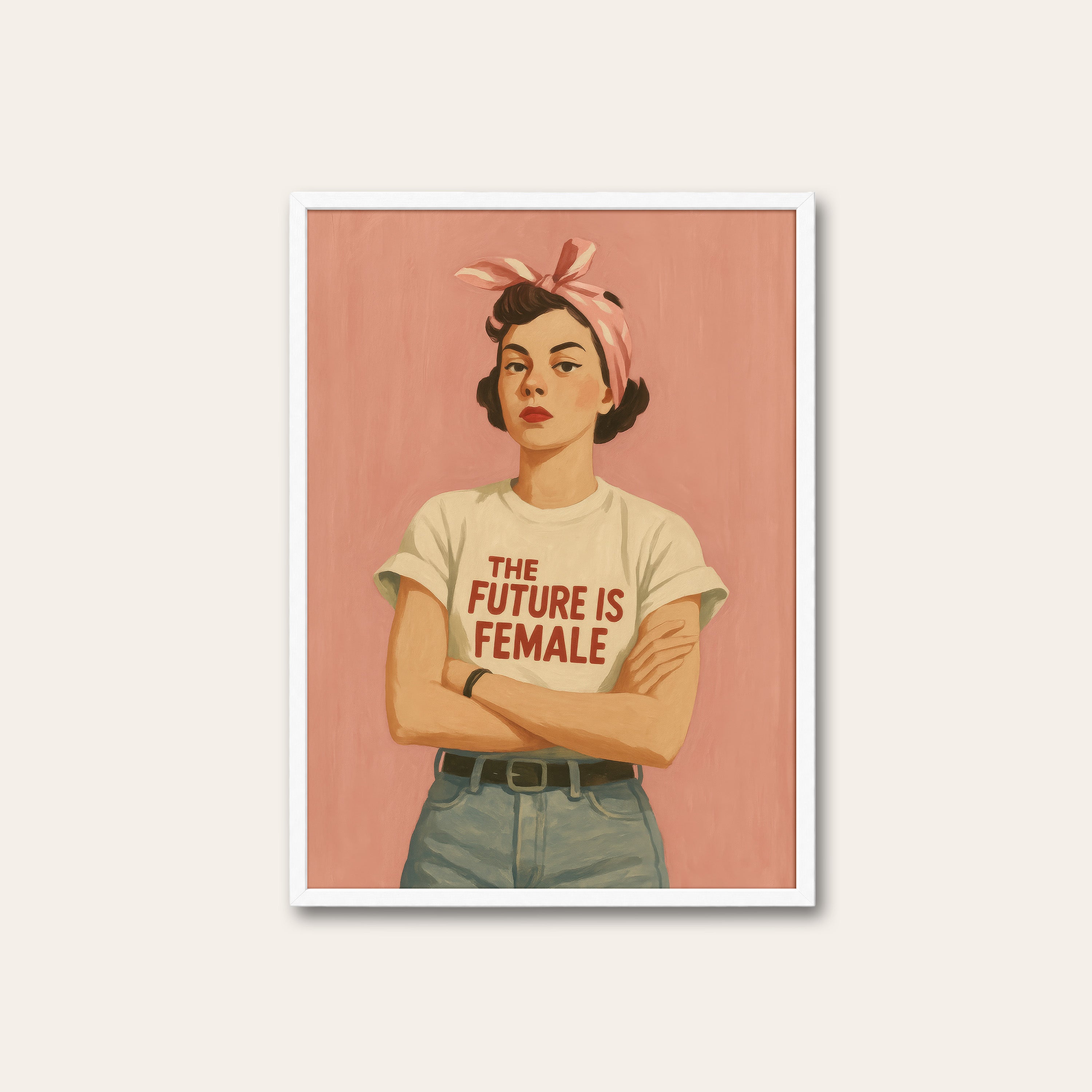 The Future Is Female — Retro Portrait Print – white frame