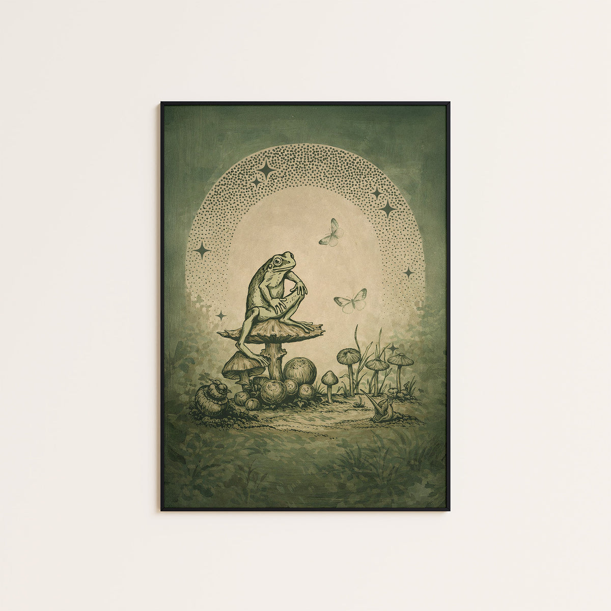 Moonlit Mushroom Club - Frog Print - framed artwork overview