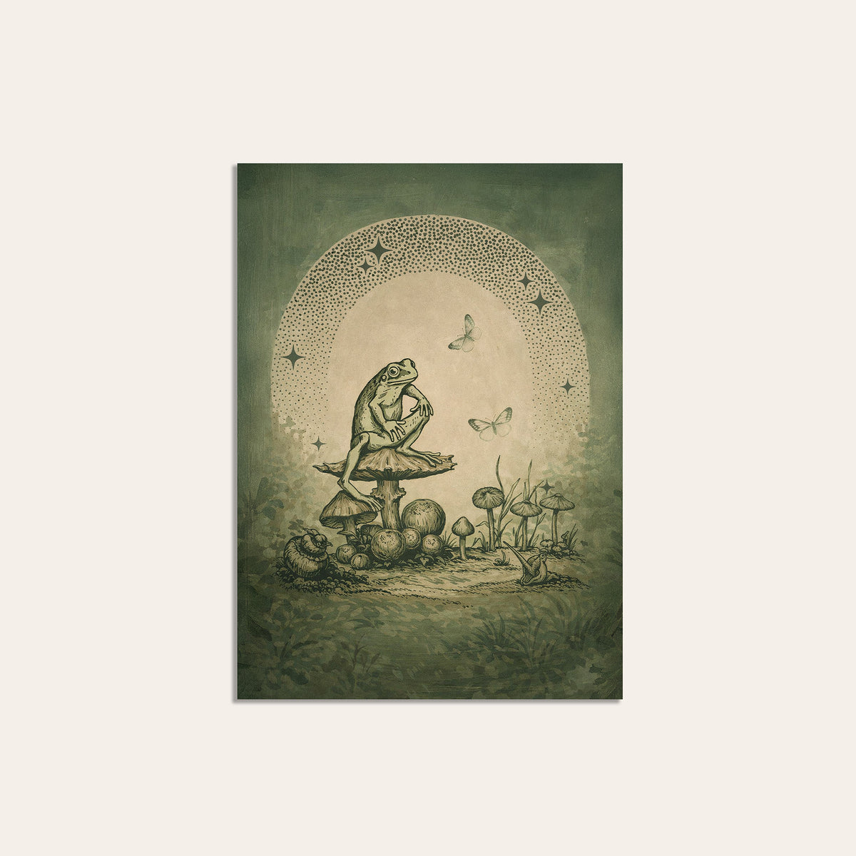 Moonlit Mushroom Club - Frog Print - unframed print