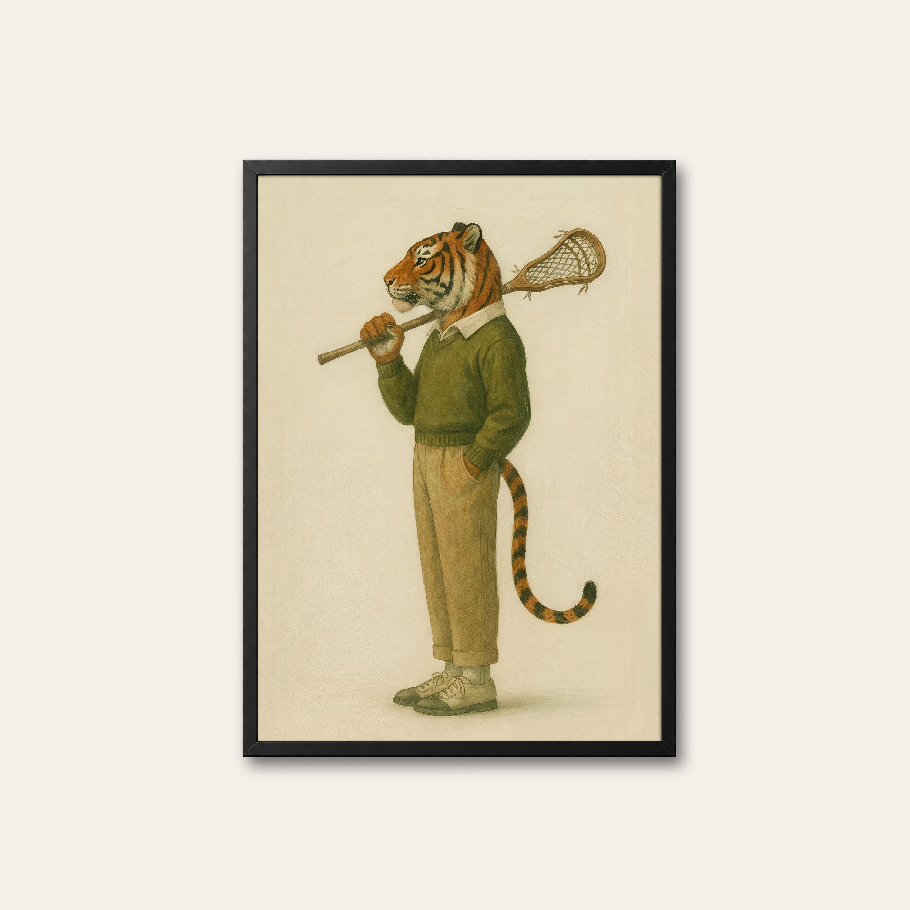 Varsity Stripes — Lacrosse Tiger Print – black frame