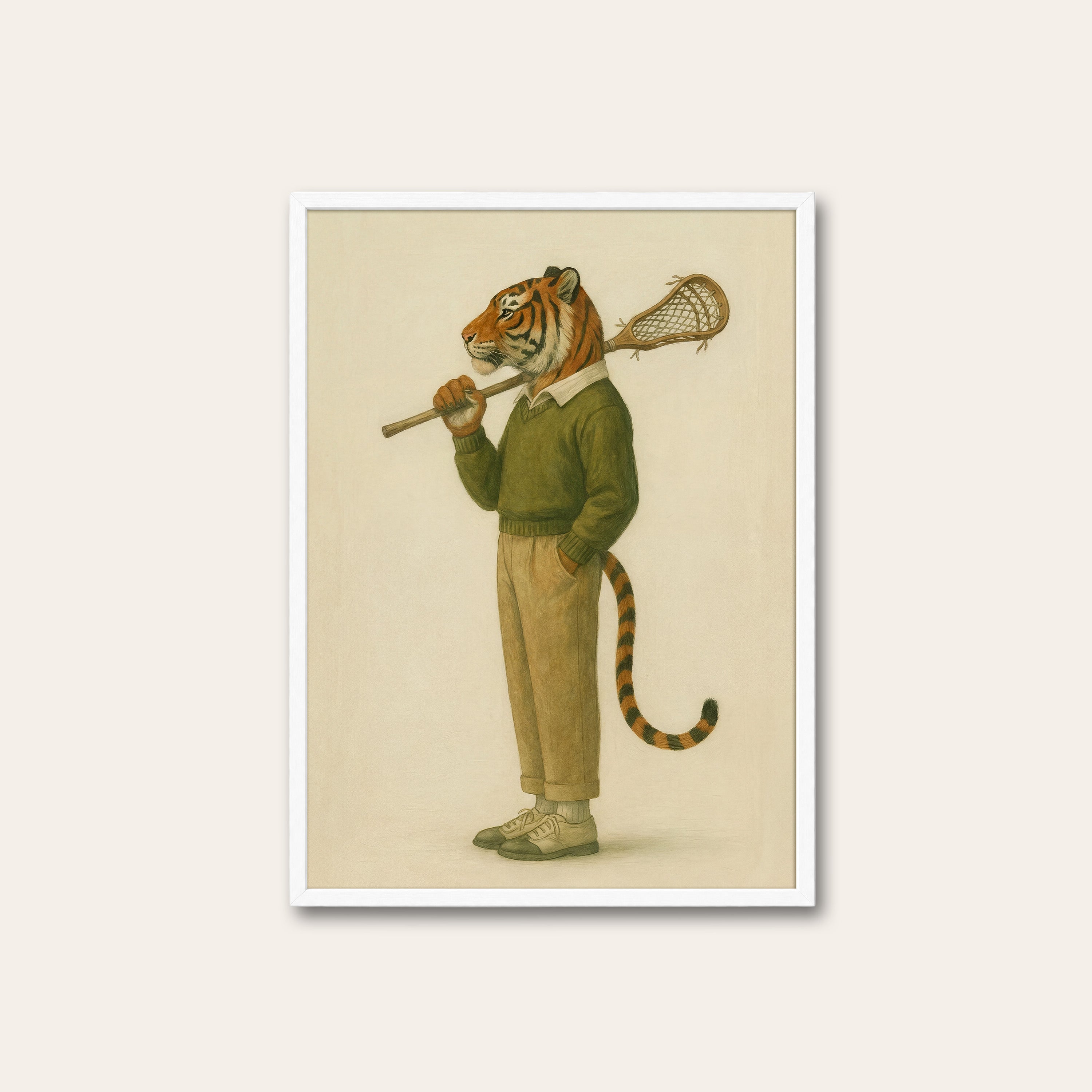 Varsity Stripes — Lacrosse Tiger Print – white frame