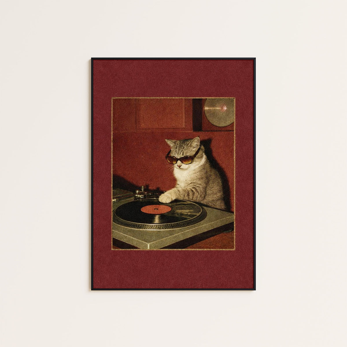 Feline Frequencies - Turntable Cat Print - framed artwork overview