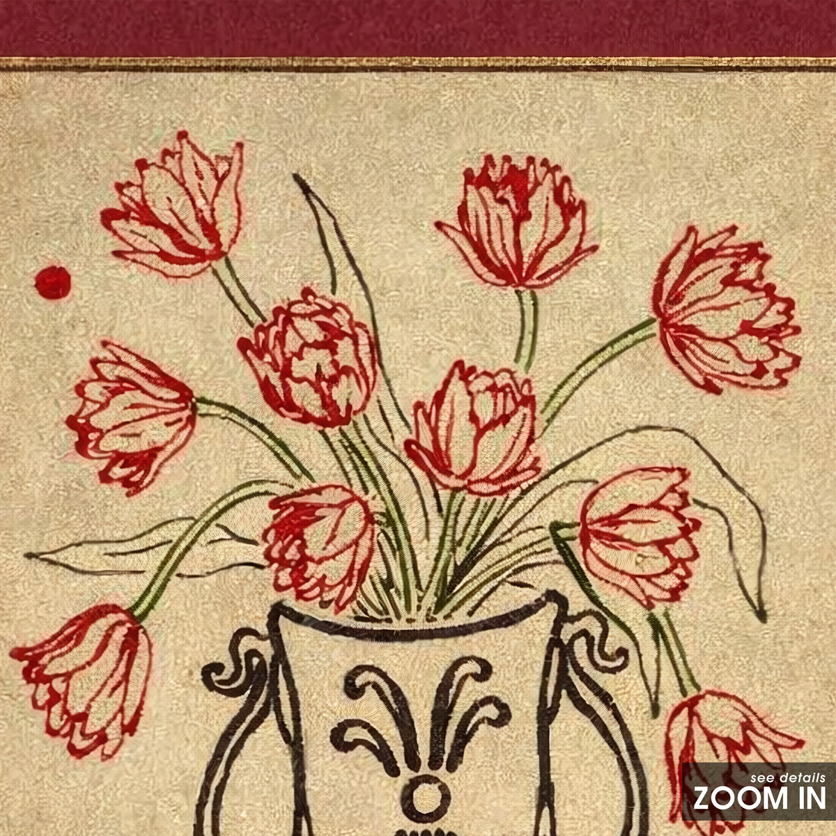 Tulip Check - Red Border Floral Print - artwork detail