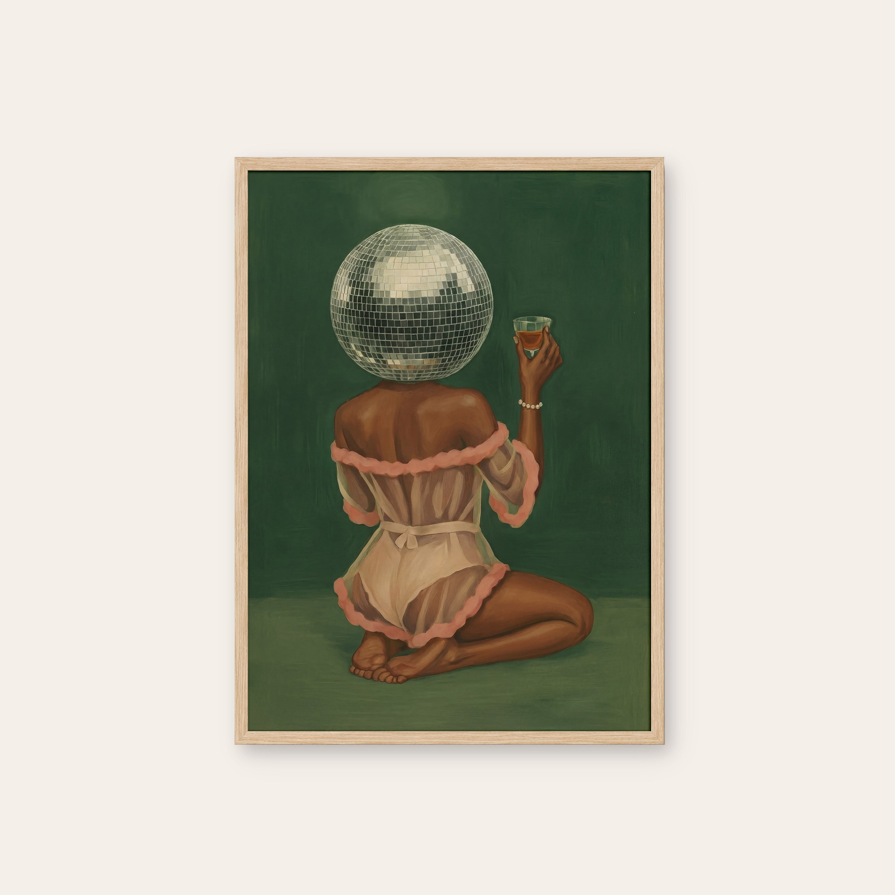 Disco Rosé — Pink Party Print – natural wood frame