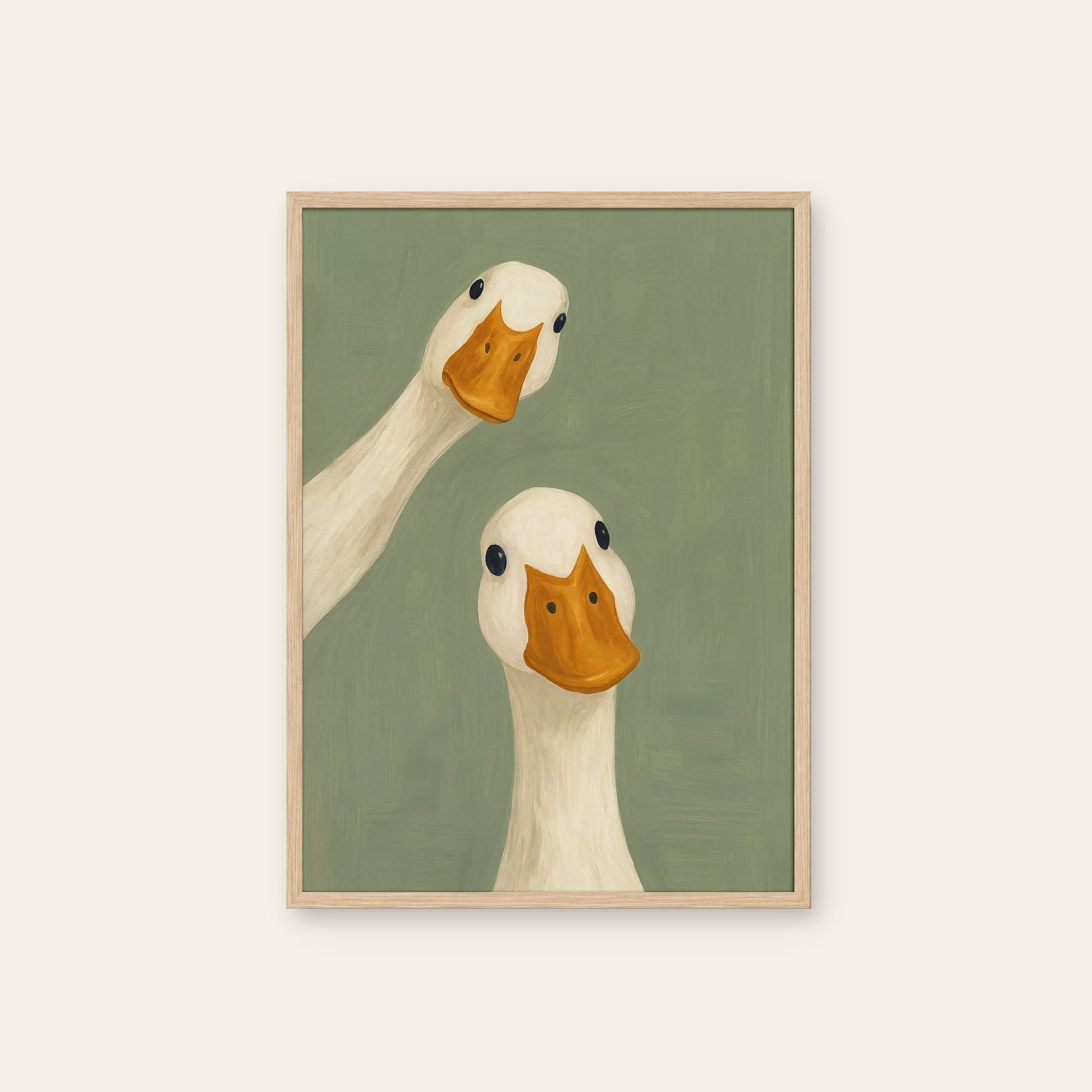 Double Take — Goose Pair Print – natural wood frame