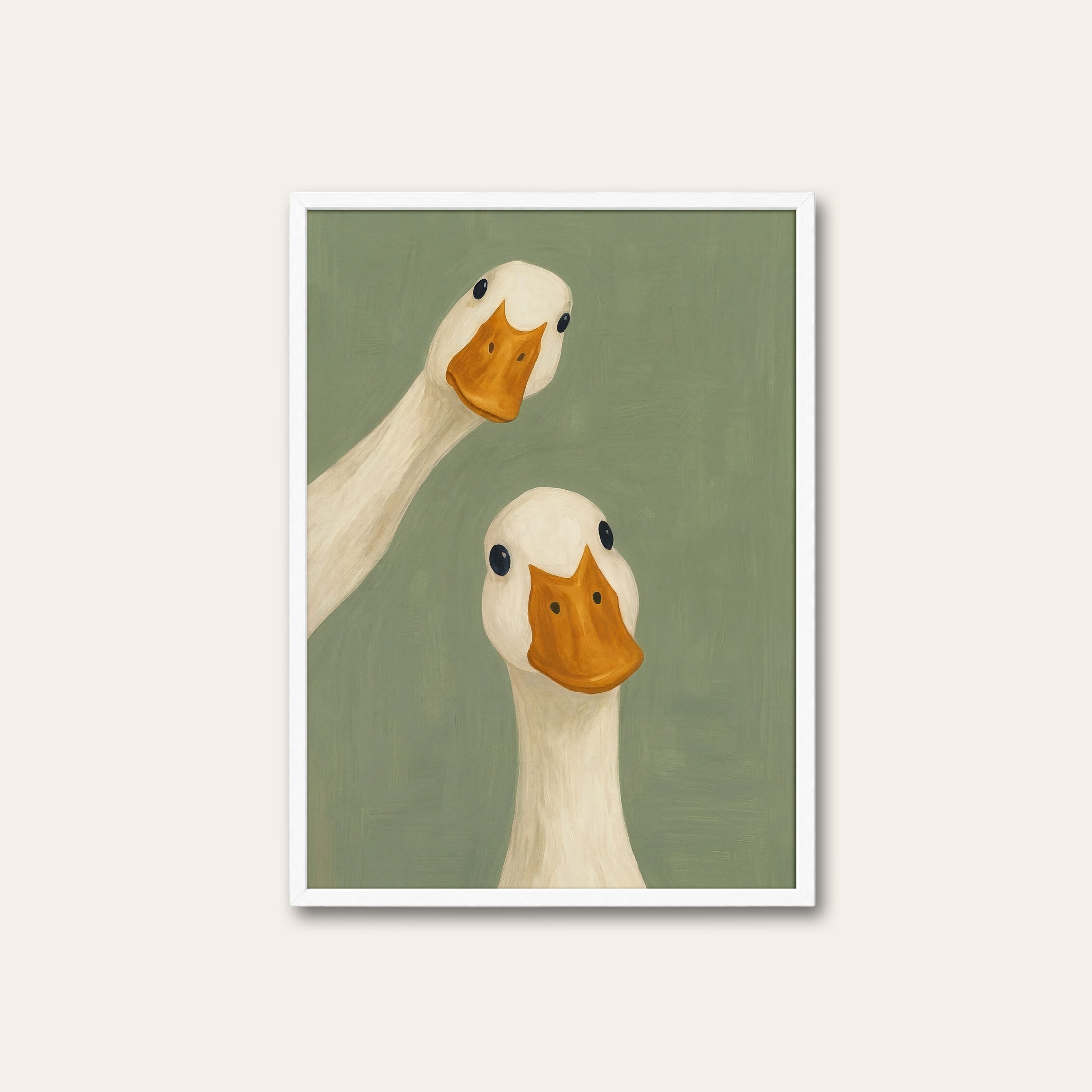 Double Take — Goose Pair Print – white frame