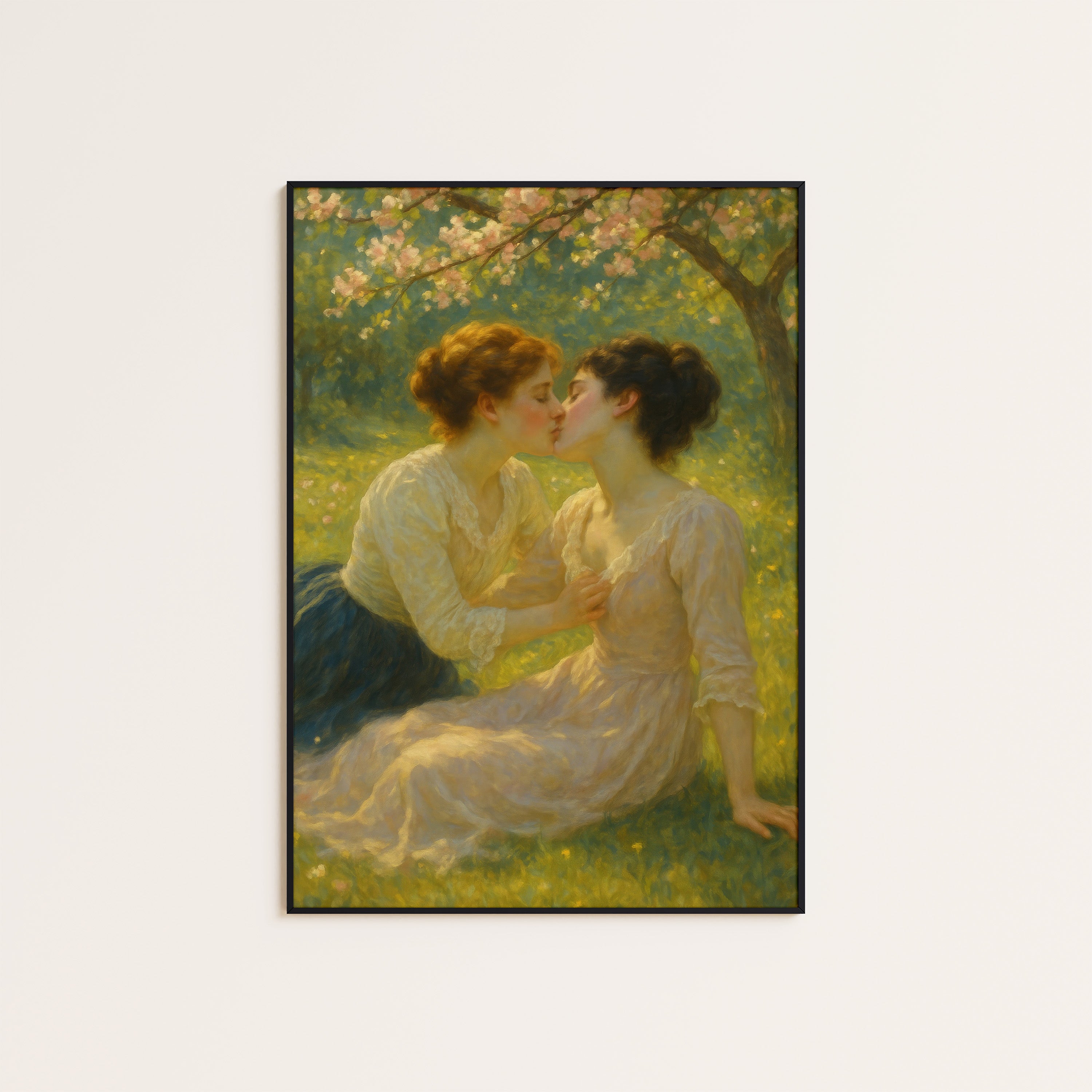 Orchard Kiss — Romantic Art Print – unframed poster