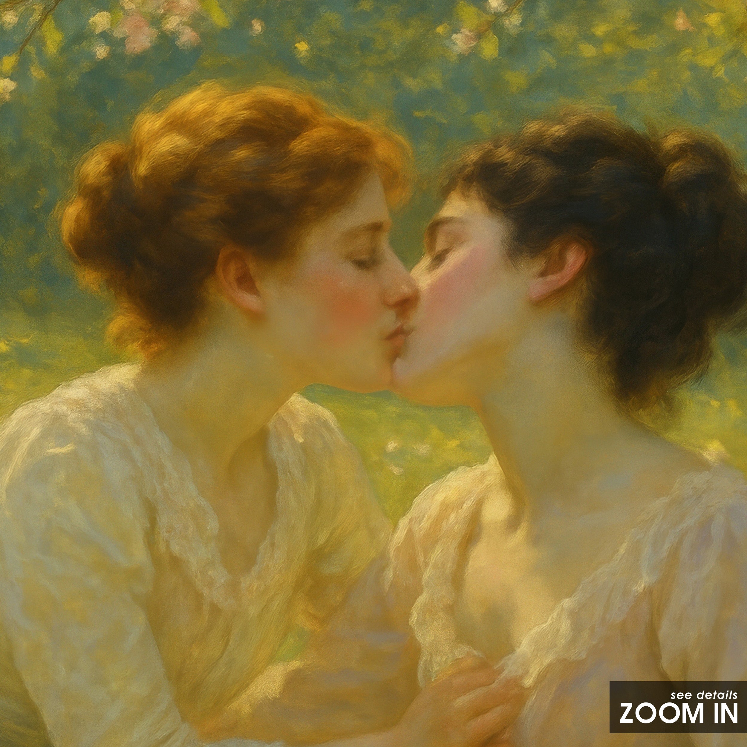 Orchard Kiss — Romantic Art Print – in room setting