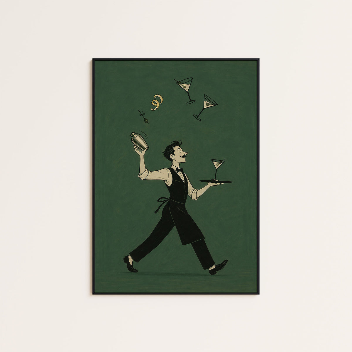 Service with a Spin - Cocktail Waiter Print - framed artwork overview