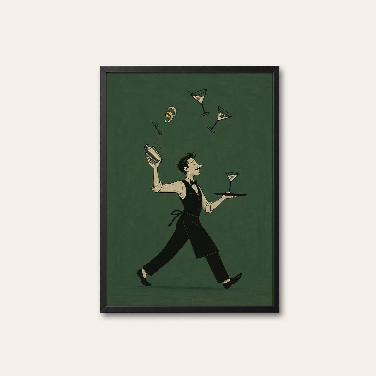 Service with a Spin - Cocktail Waiter Print - black frame