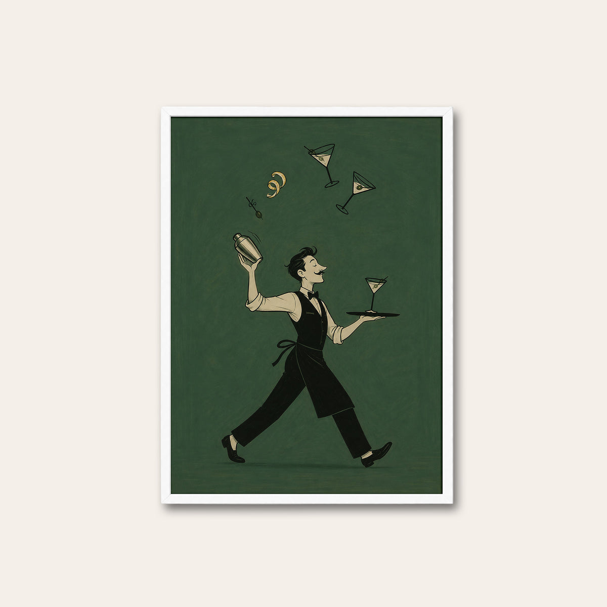 Service with a Spin - Cocktail Waiter Print - white frame