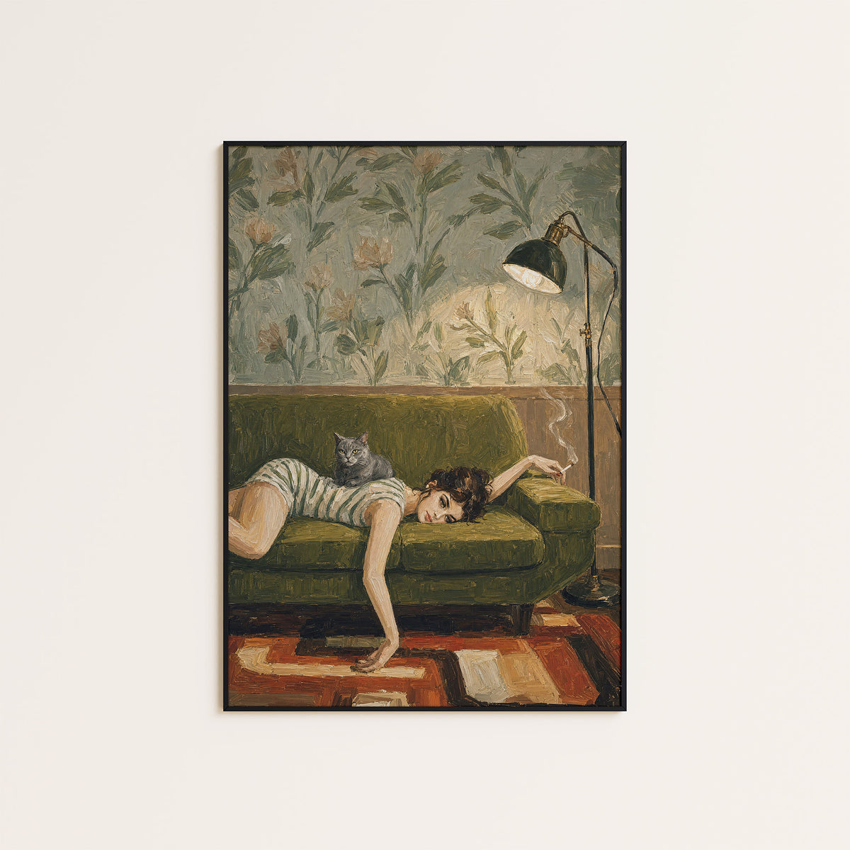 Booked for Nothing - Sofa and Cat Print - framed artwork overview