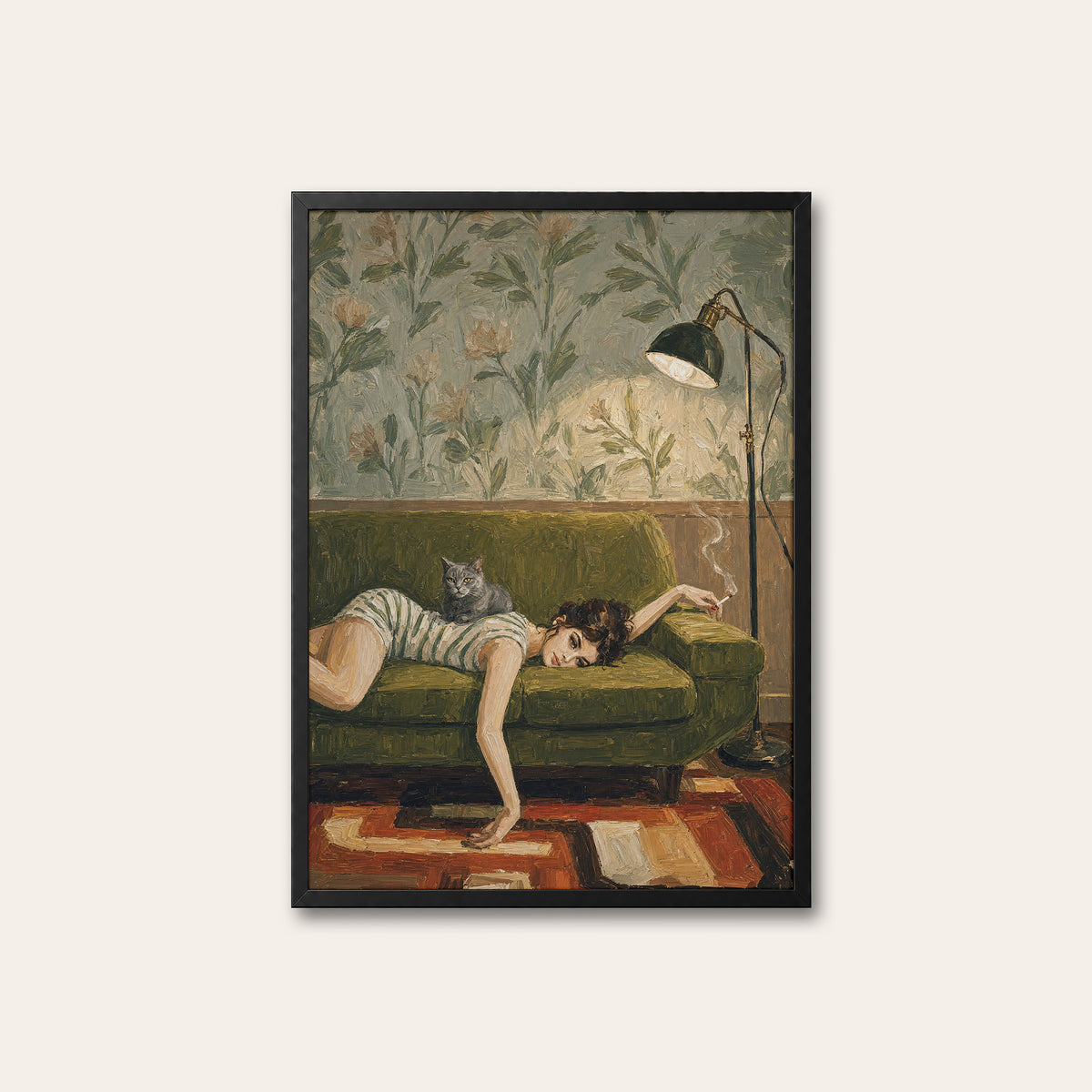 Booked for Nothing - Sofa and Cat Print - black frame