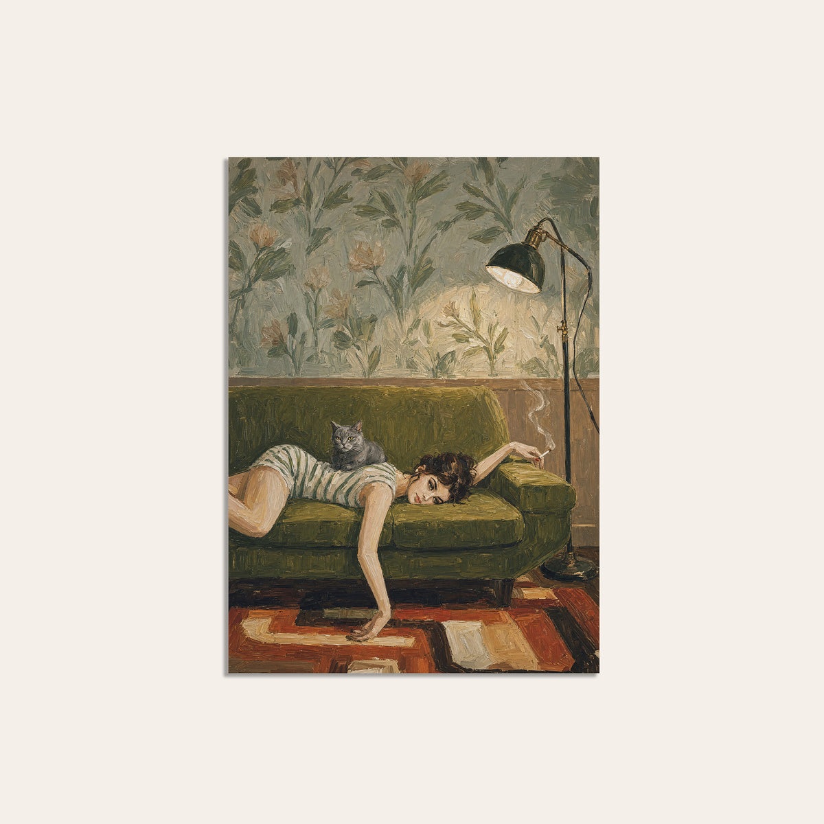 Booked for Nothing - Sofa and Cat Print - unframed print