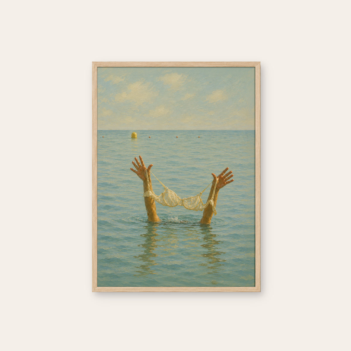 Off Duty - Sea Swim Print - natural wood frame