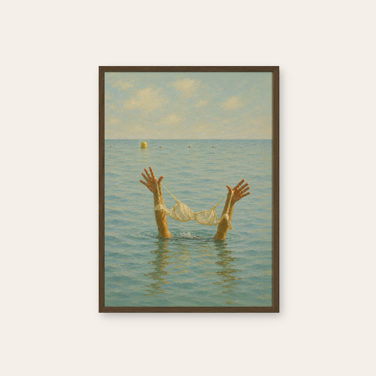 Off Duty - Sea Swim Print - dark wood frame
