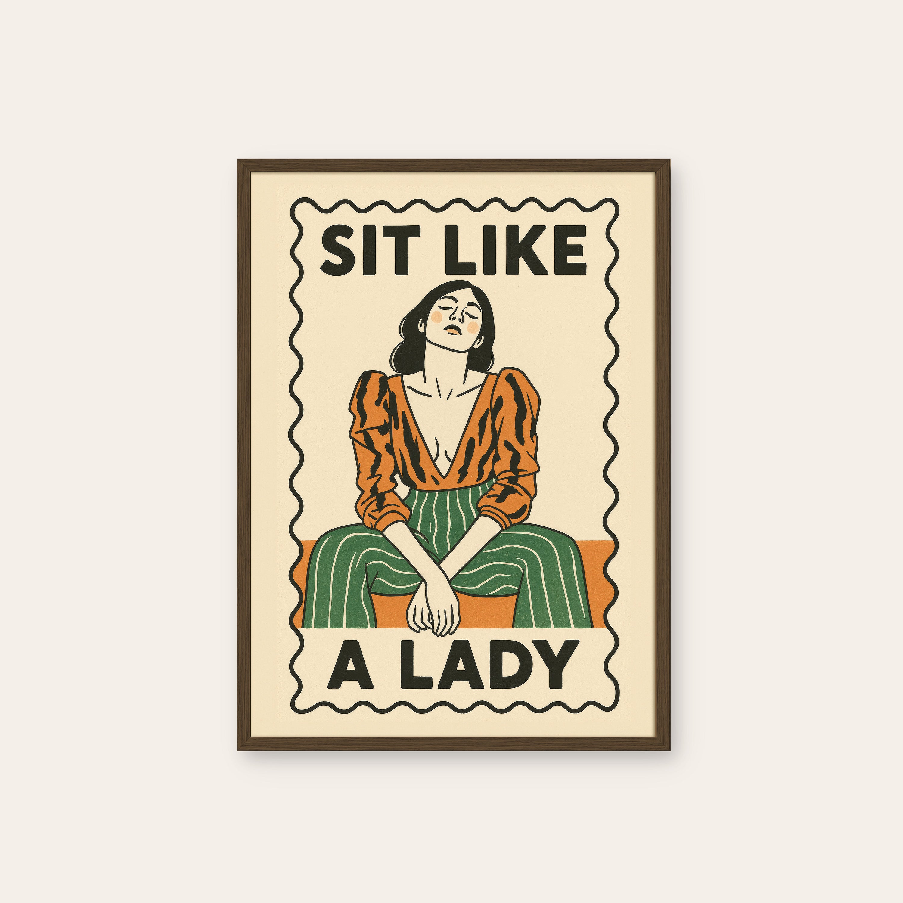 Sit Like a Lady — Orange Blouse Print – dark wood frame