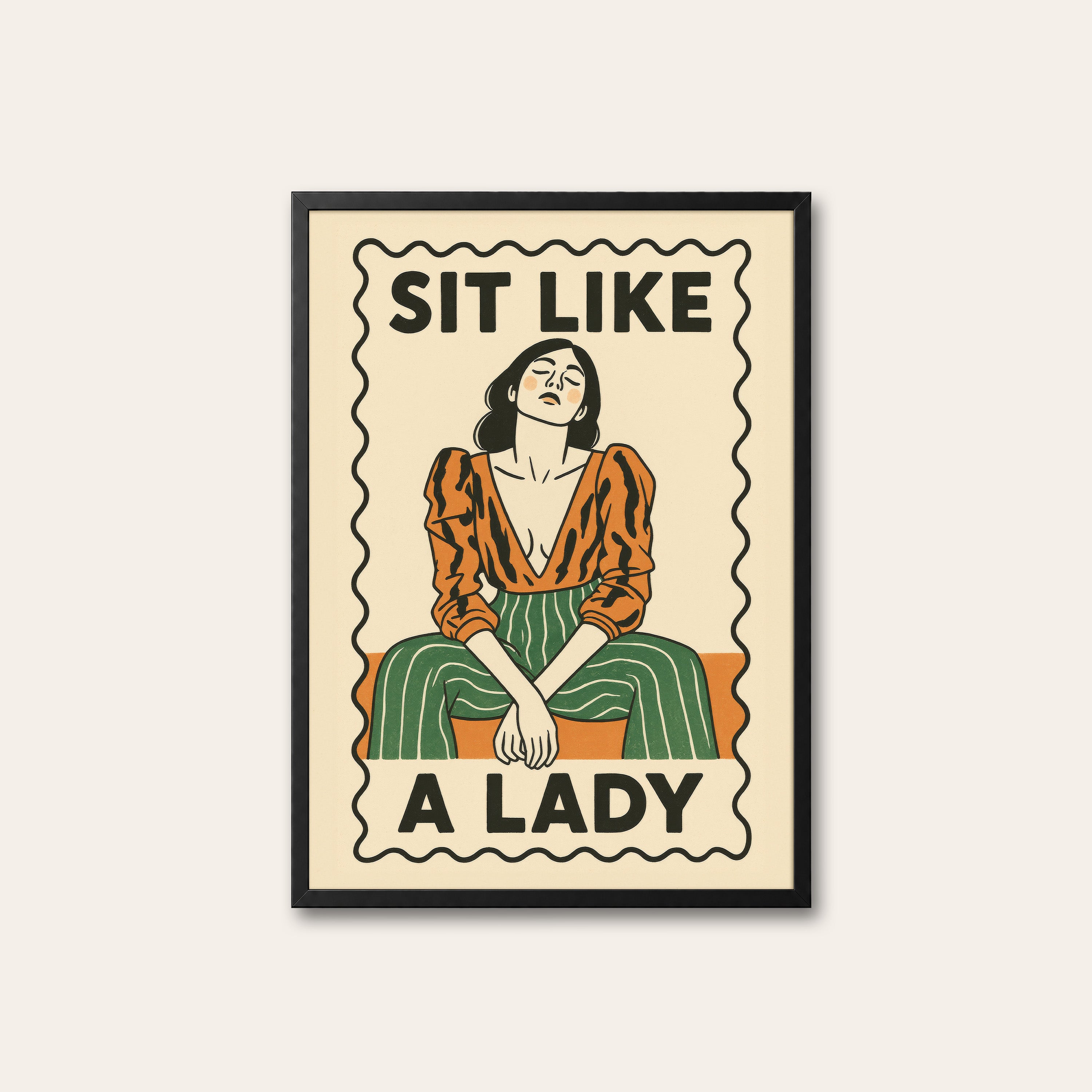 Sit Like a Lady — Orange Blouse Print – black frame