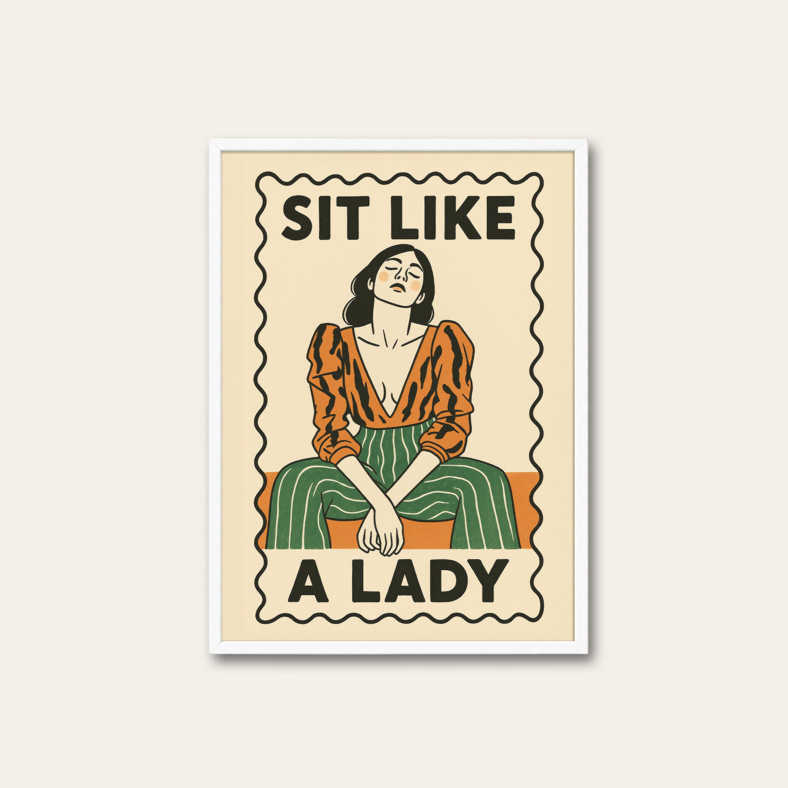 Sit Like a Lady — Orange Blouse Print – white frame