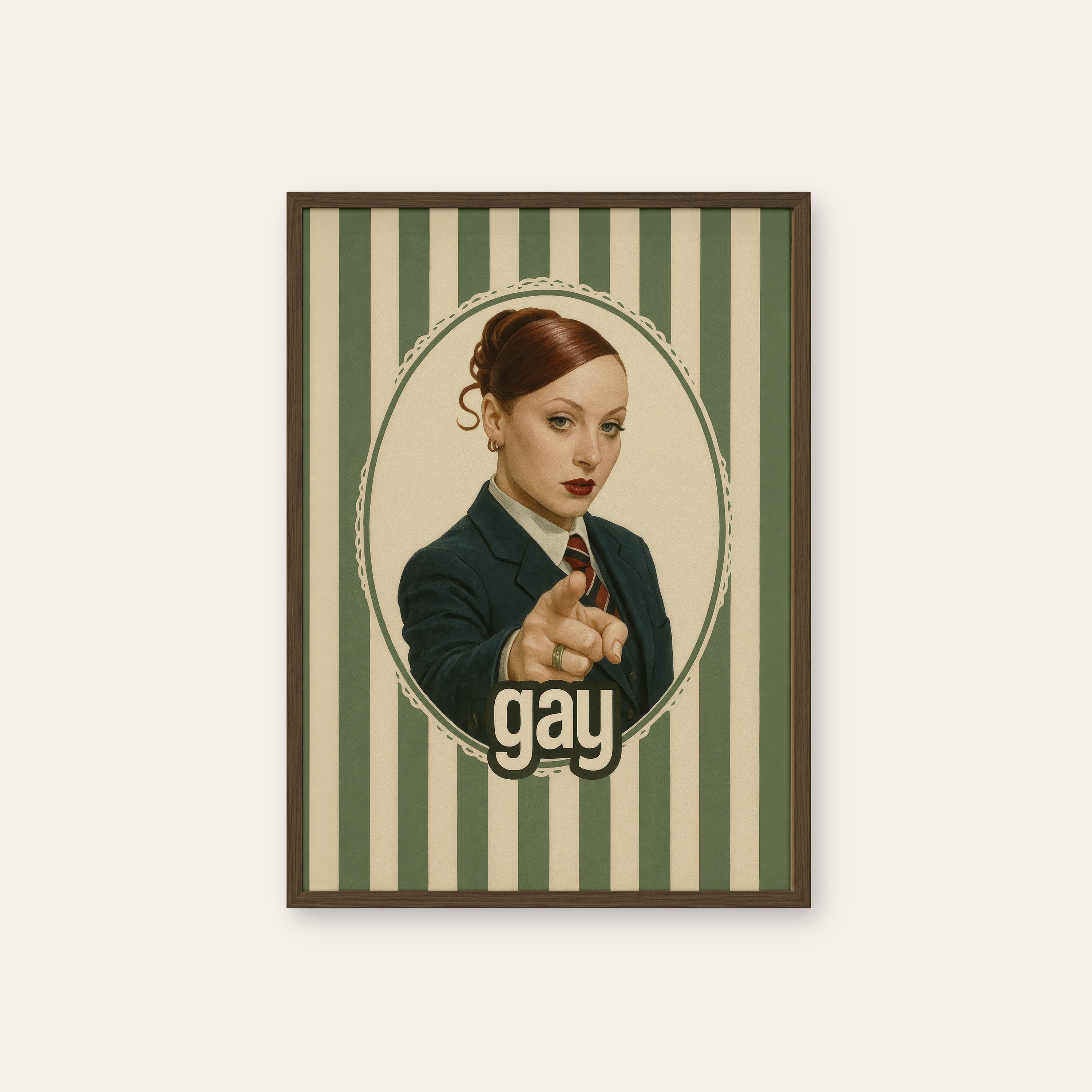 The Announcement — Cameo Badge Print – dark wood frame