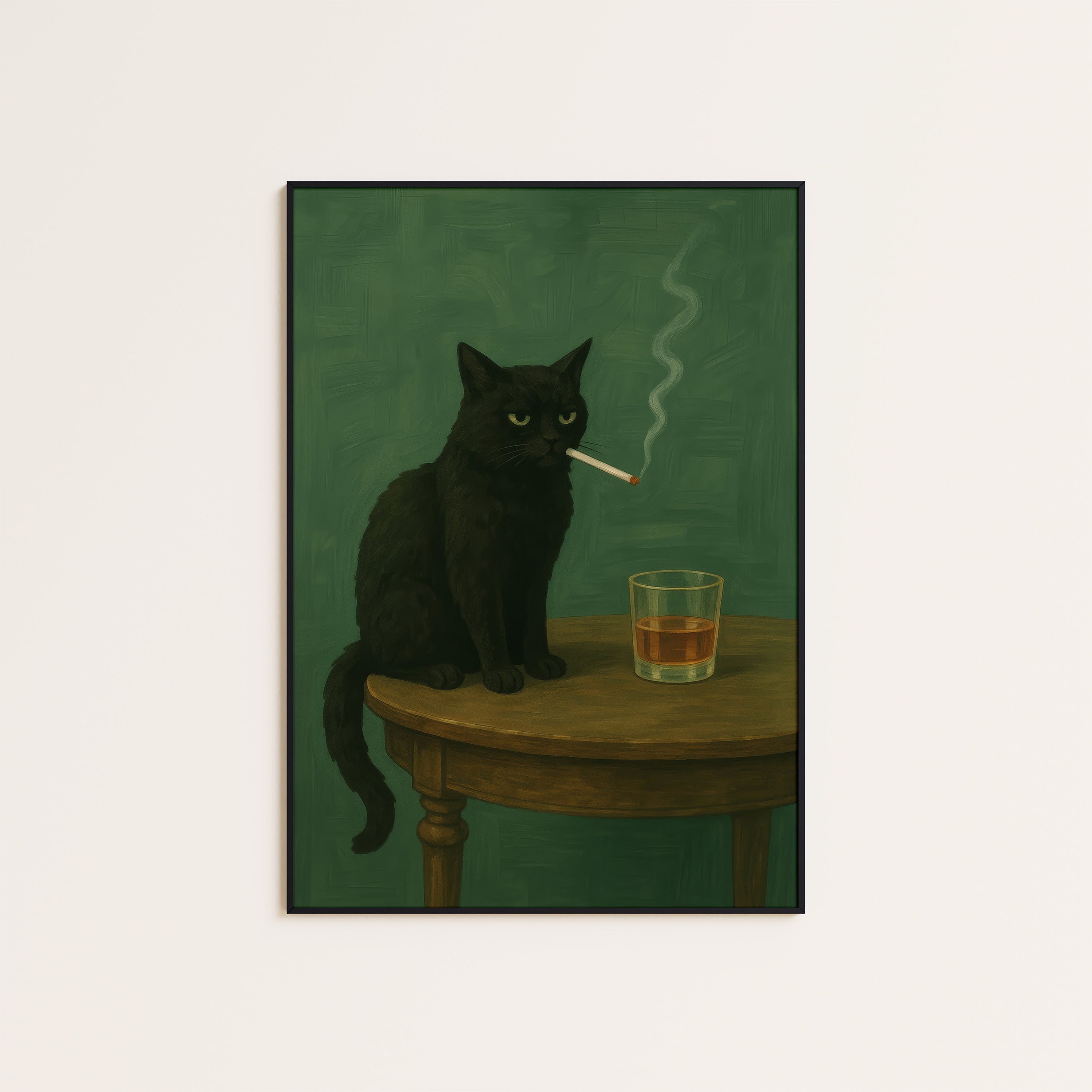 Bad Habits — Whiskey Cat Print – unframed poster