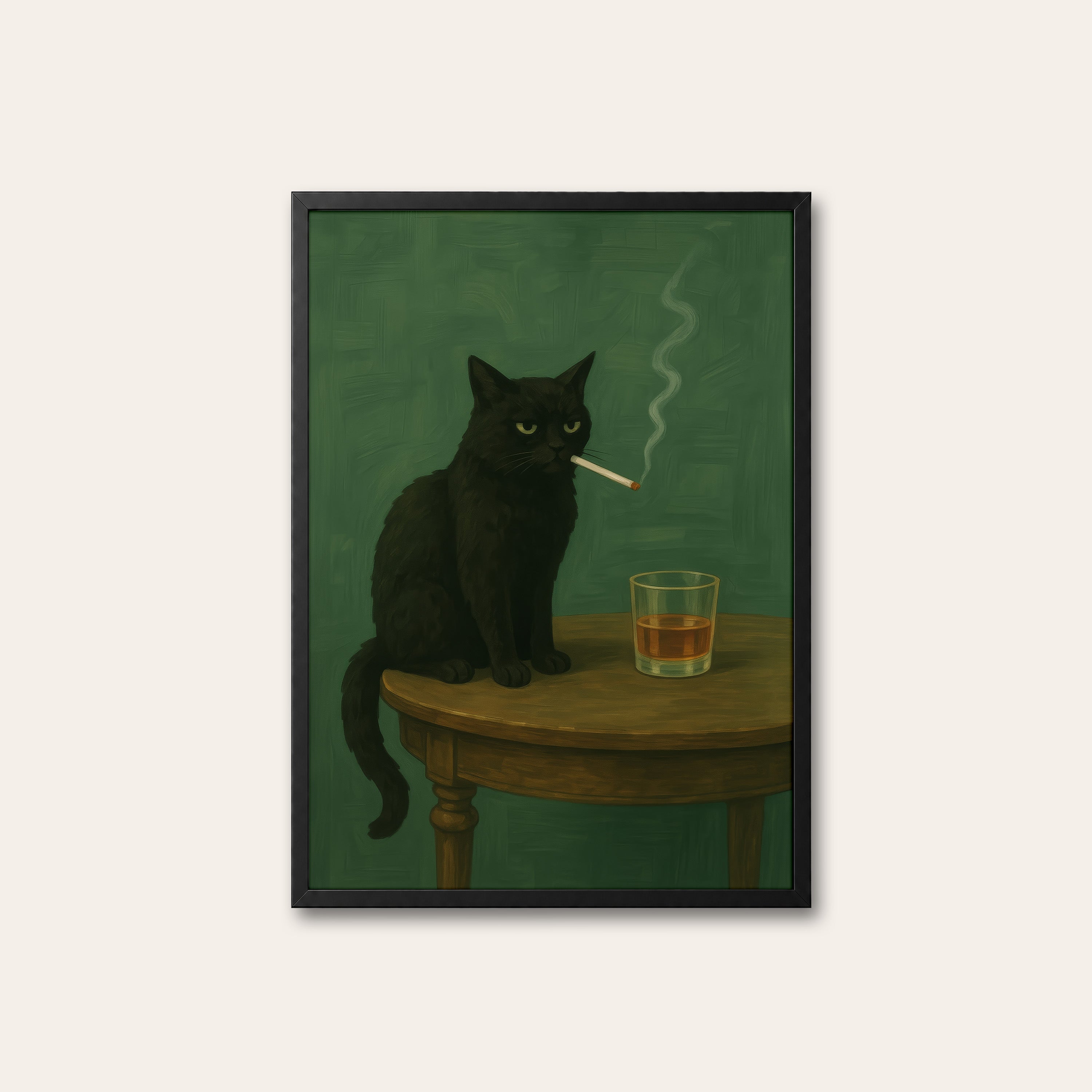 Bad Habits — Whiskey Cat Print – black frame