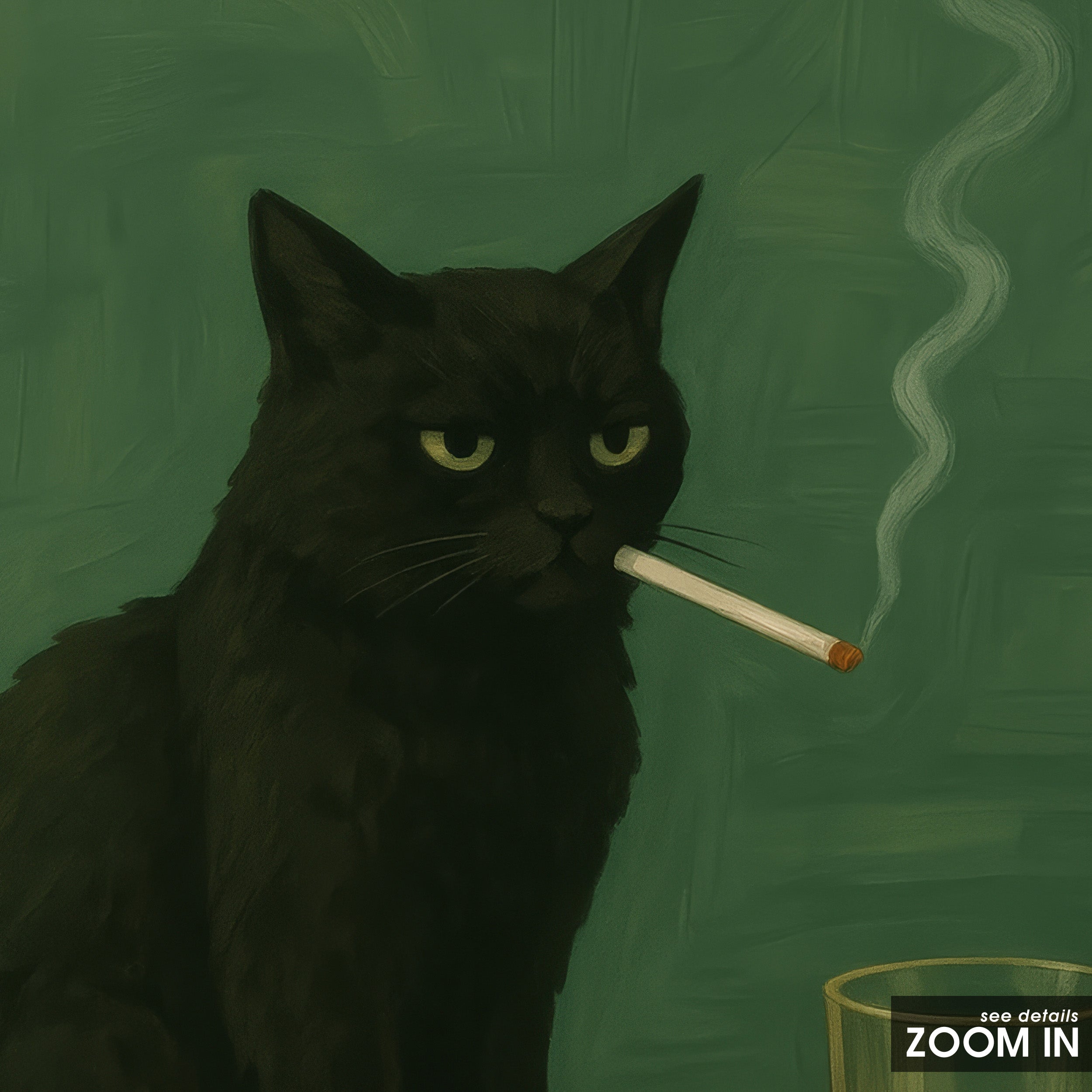 Bad Habits — Whiskey Cat Print – in room setting