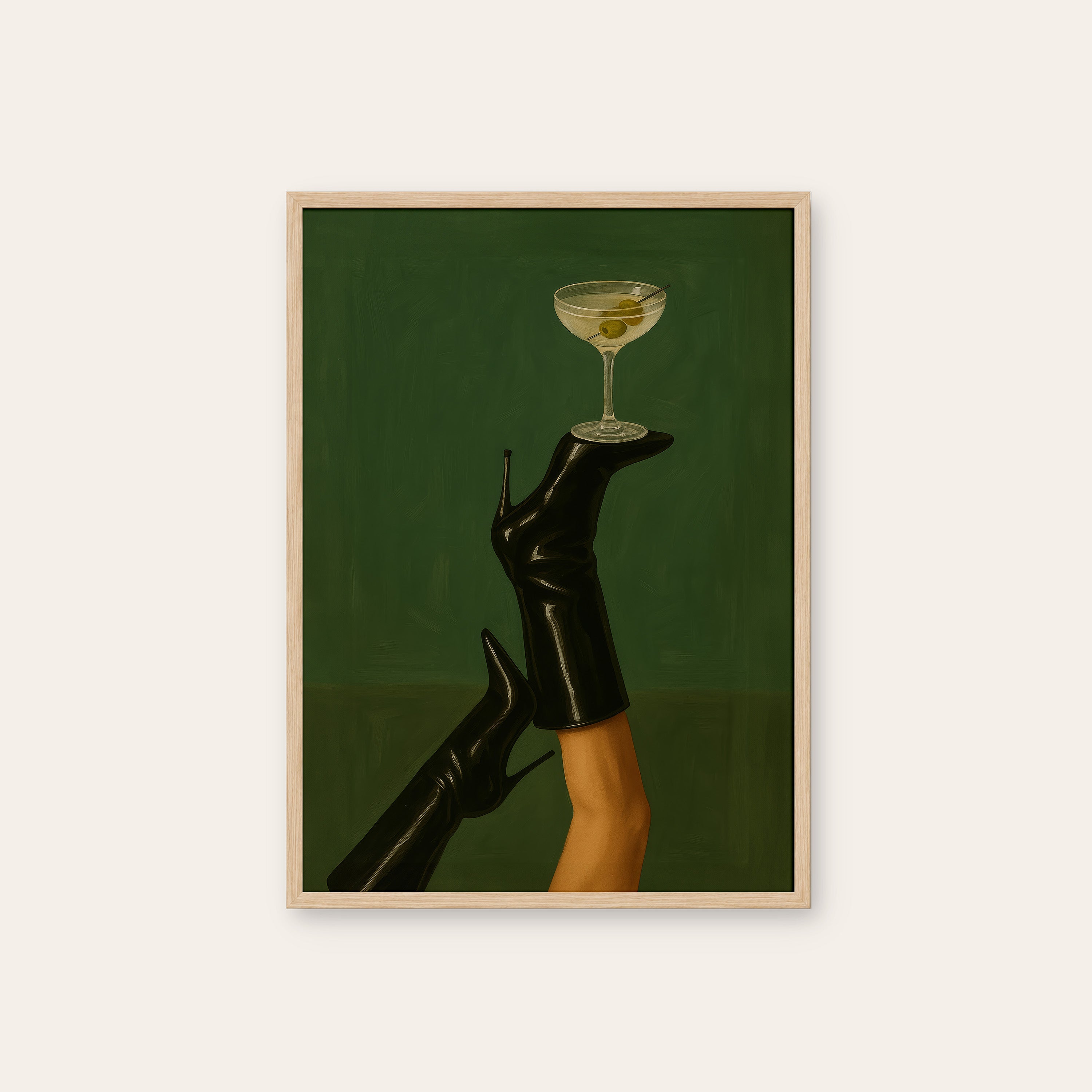 Last Call Legs — Martini Art Print – natural wood frame