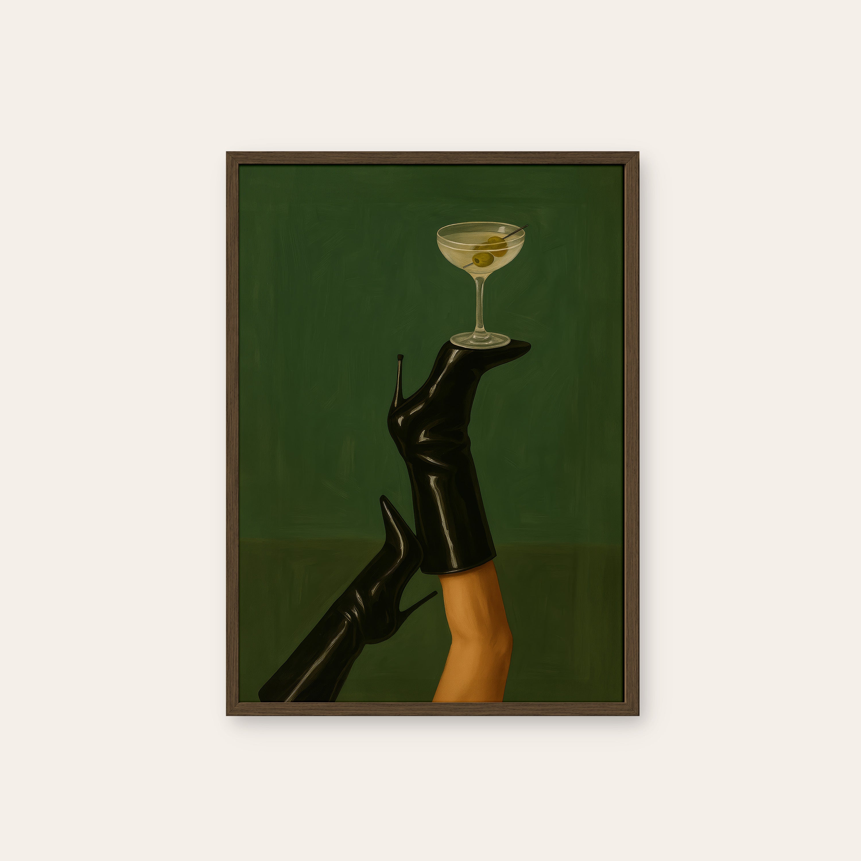 Last Call Legs — Martini Art Print – dark wood frame