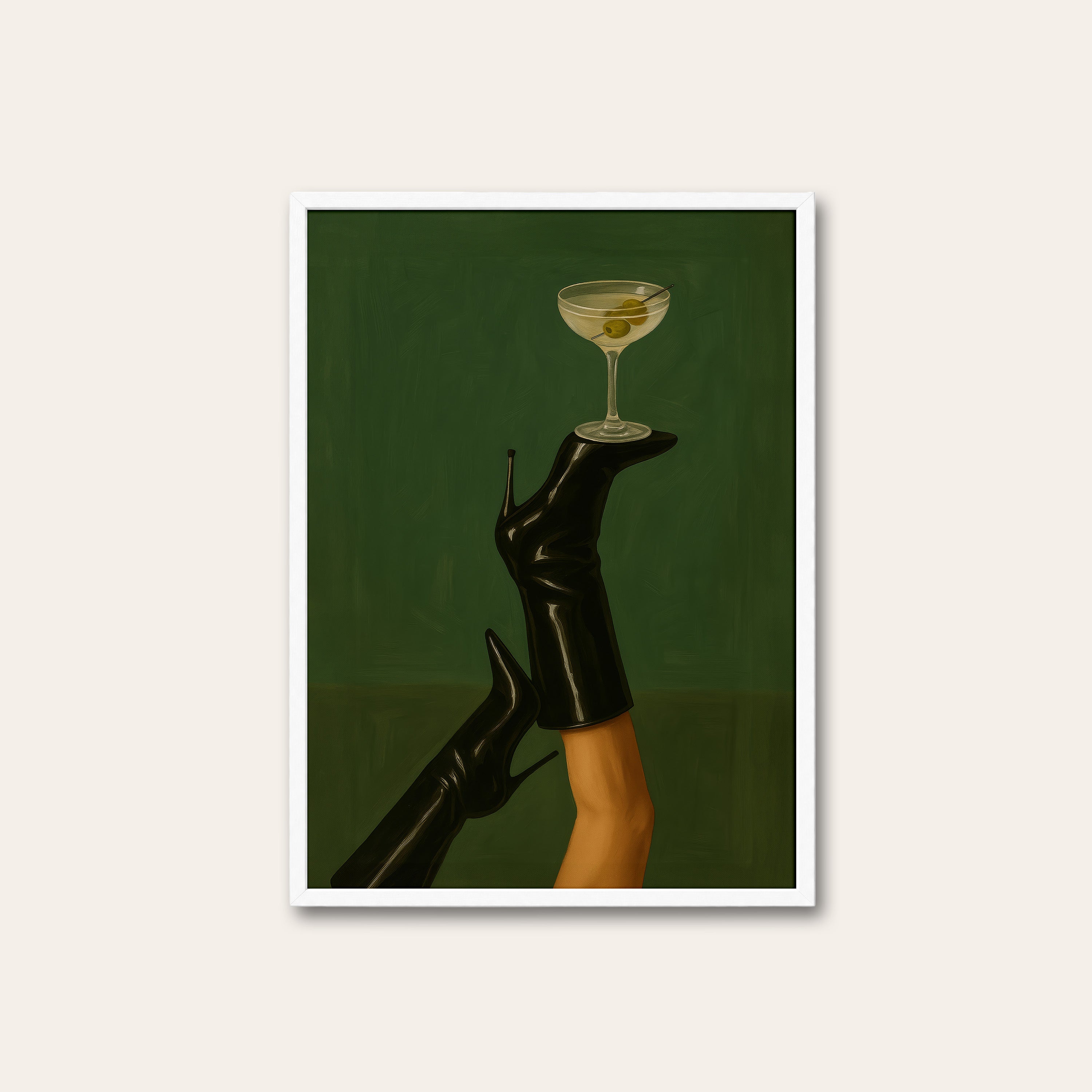 Last Call Legs — Martini Art Print – white frame
