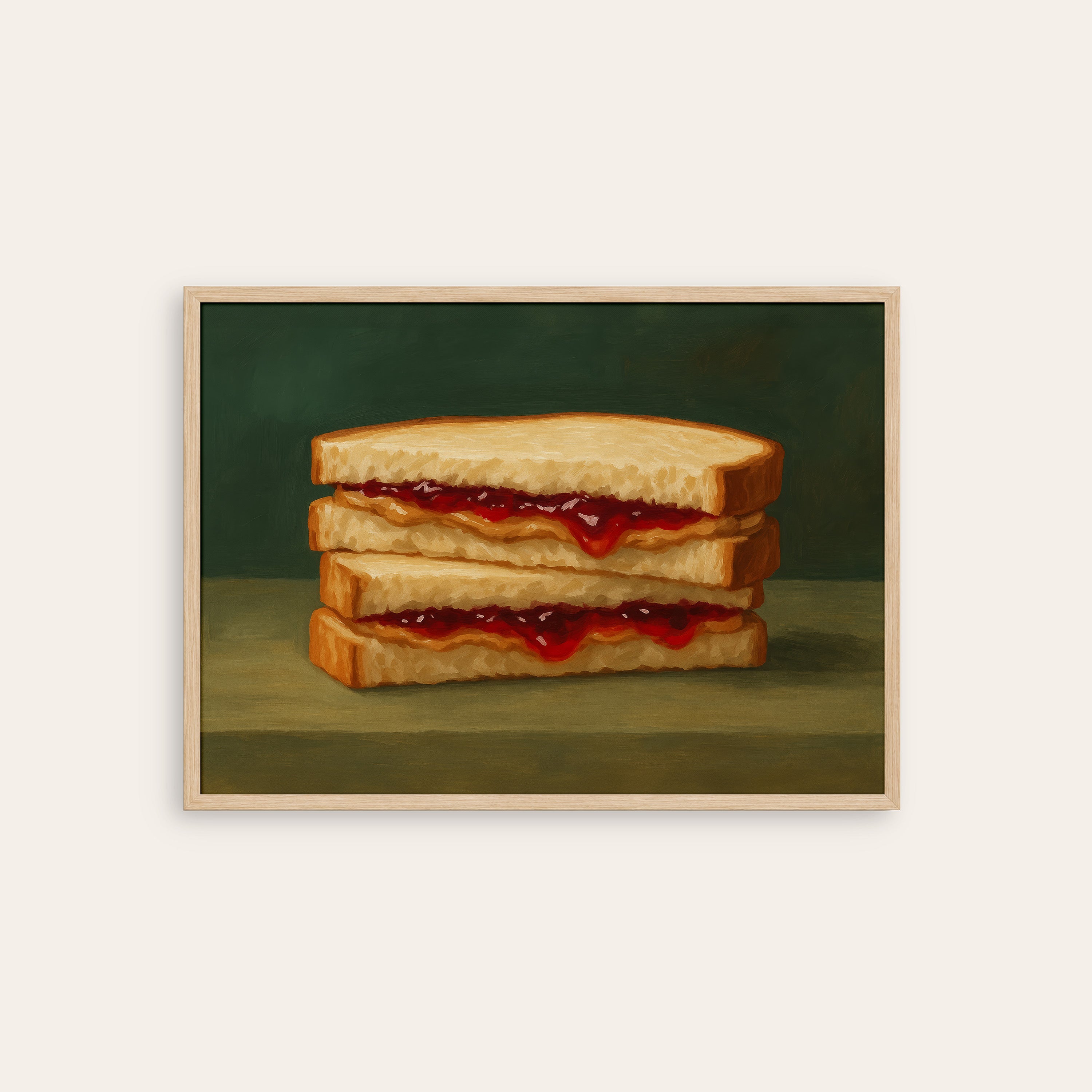 The PB&J — Still Life Kitchen Print – natural wood frame