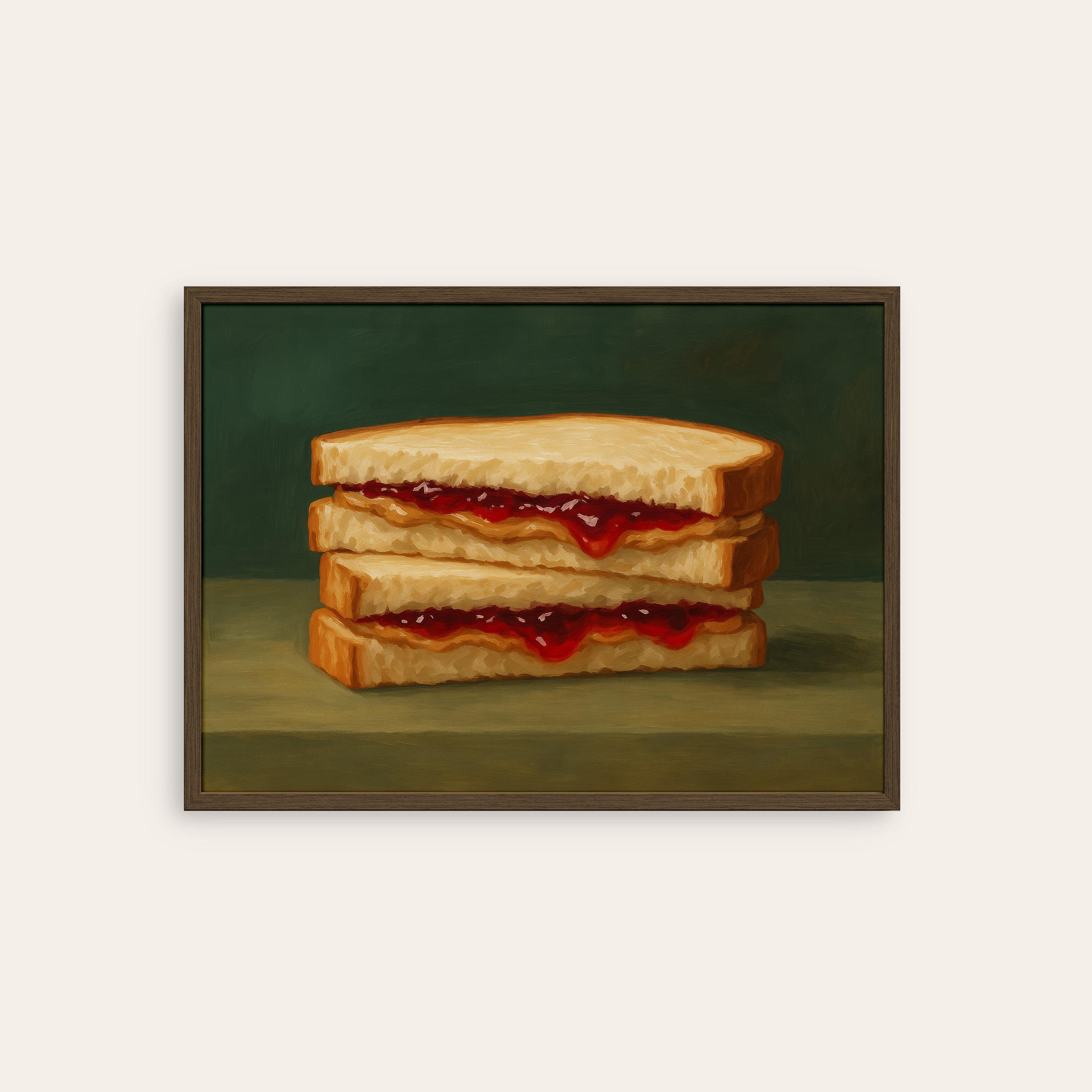 The PB&J — Still Life Kitchen Print – dark wood frame