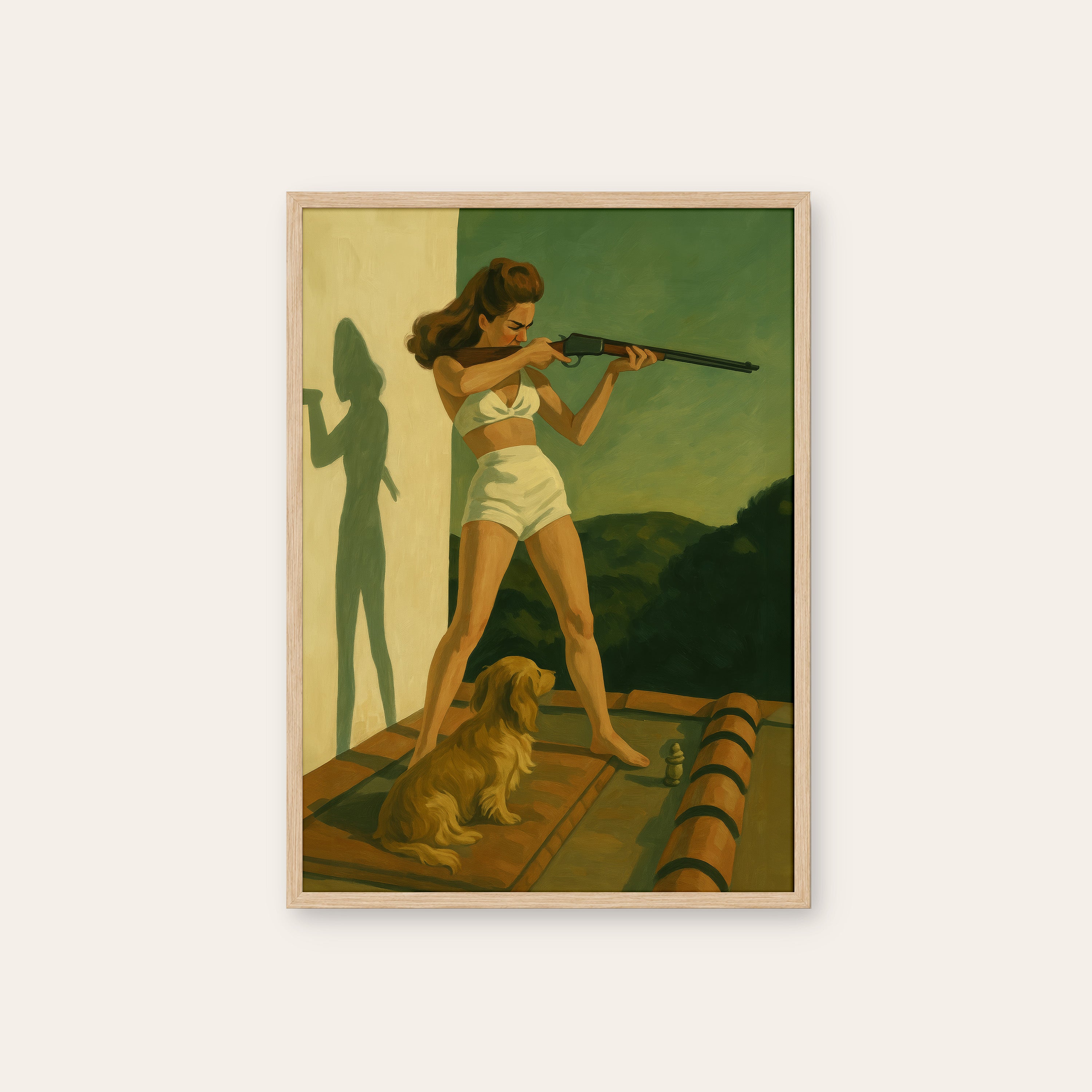 Backyard Sharpshooter — Retro Print – natural wood frame