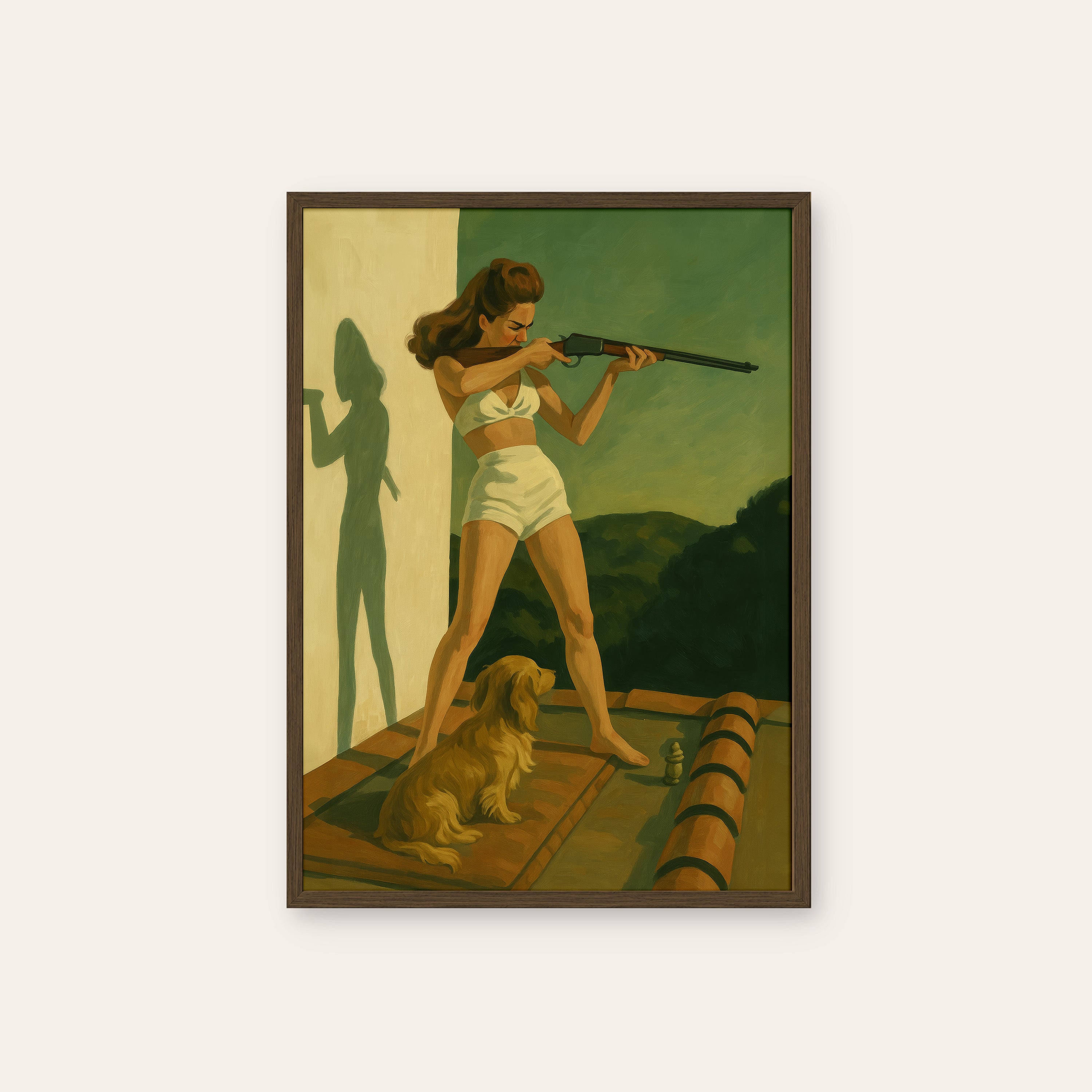Backyard Sharpshooter — Retro Print – dark wood frame