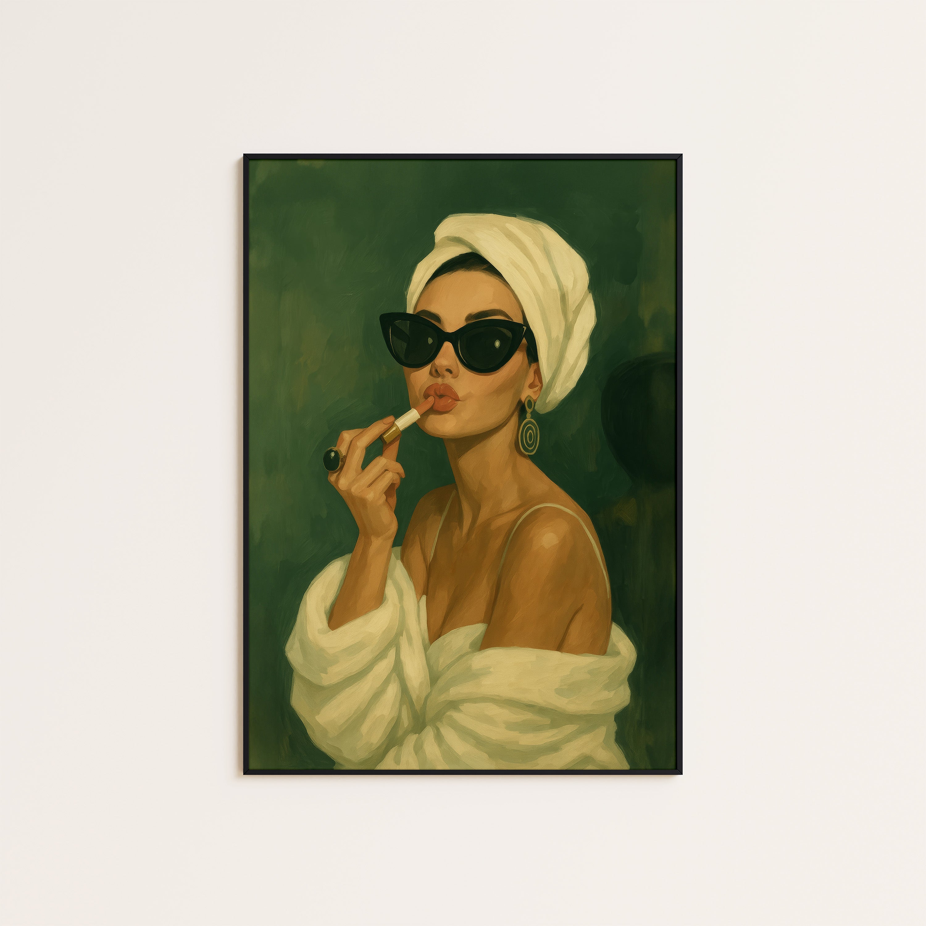 Getting Ready — Towel & Lipstick Print – unframed poster
