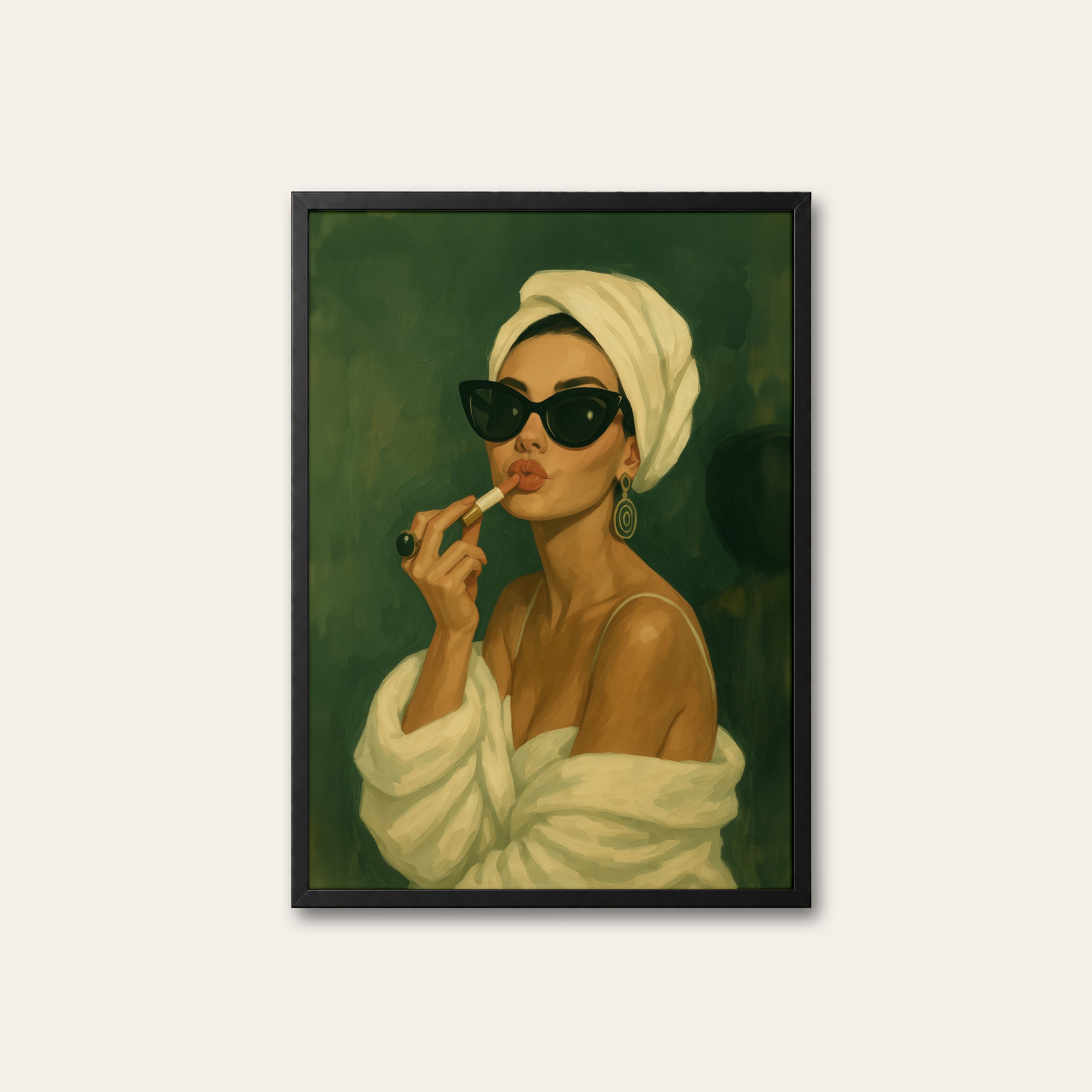 Getting Ready — Towel & Lipstick Print – black frame