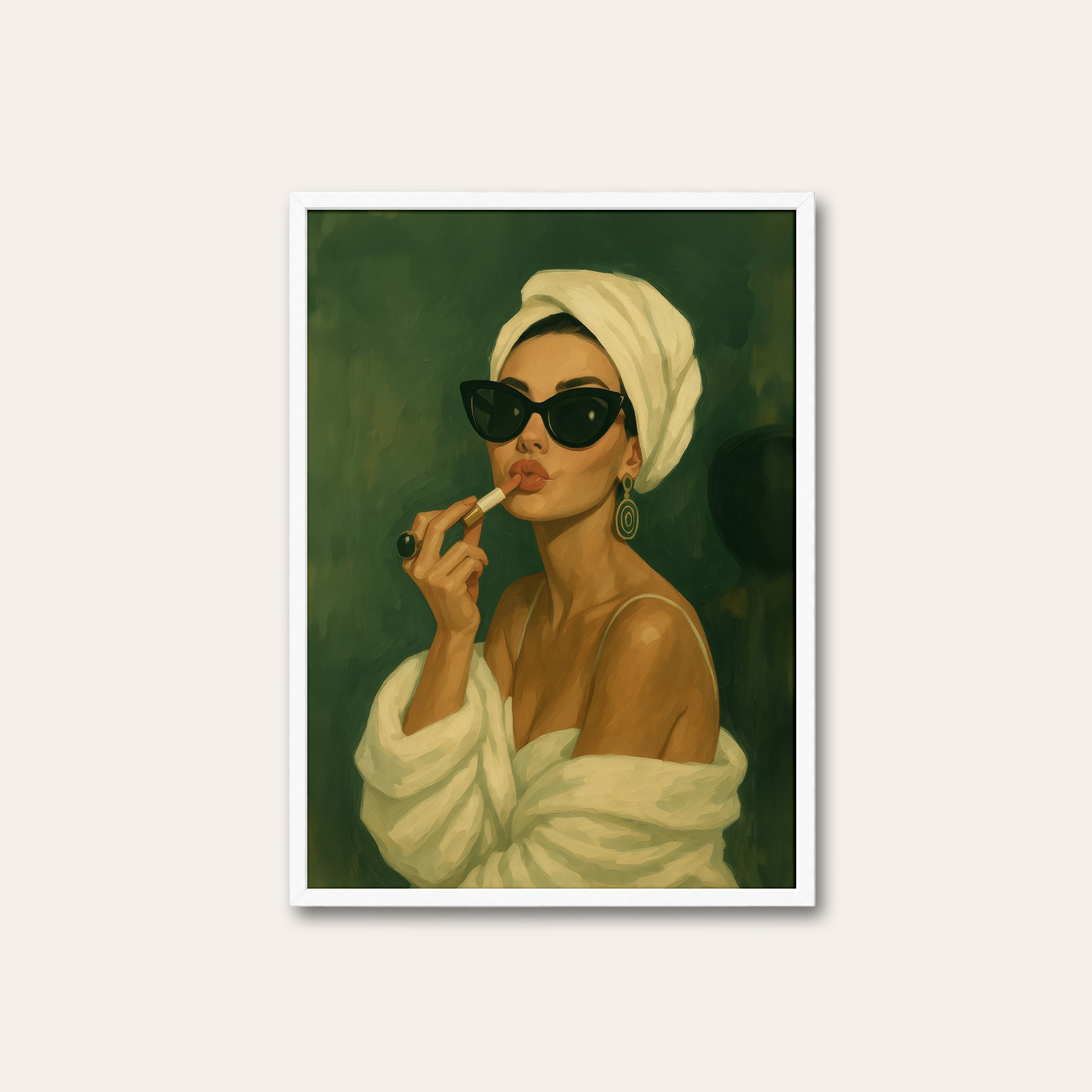 Getting Ready — Towel & Lipstick Print – white frame