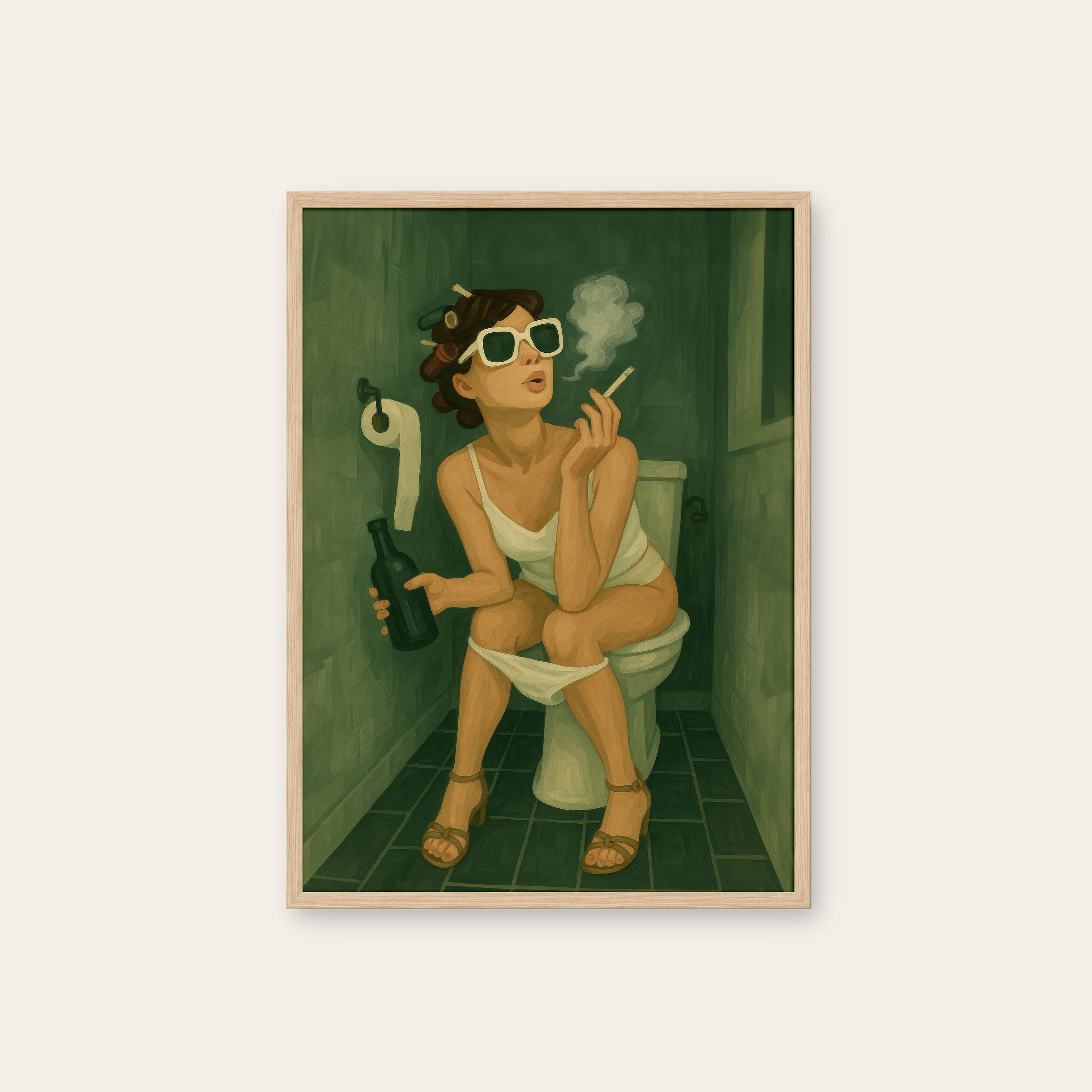 Throne Room — Cheeky Bathroom Print – natural wood frame