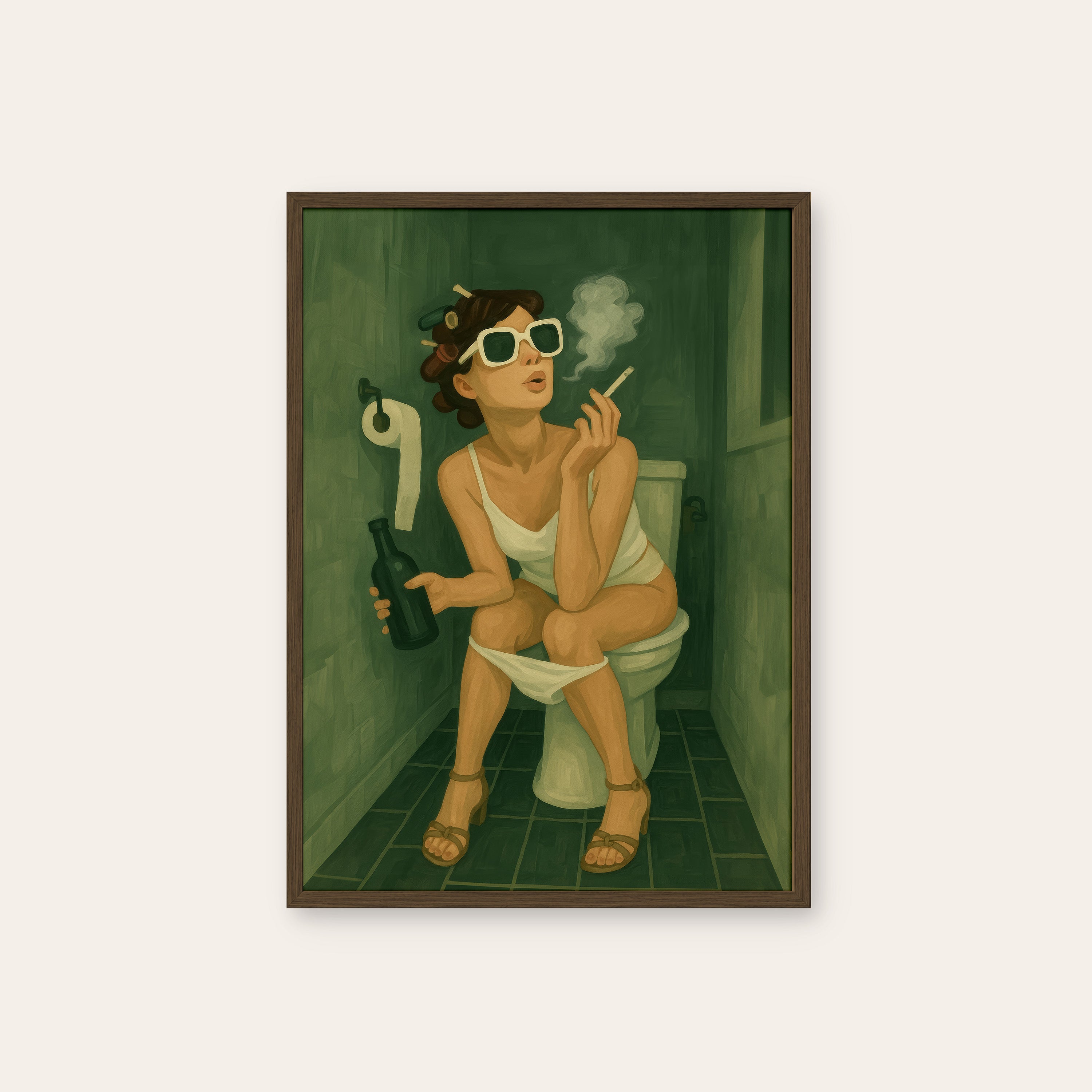 Throne Room — Cheeky Bathroom Print – dark wood frame